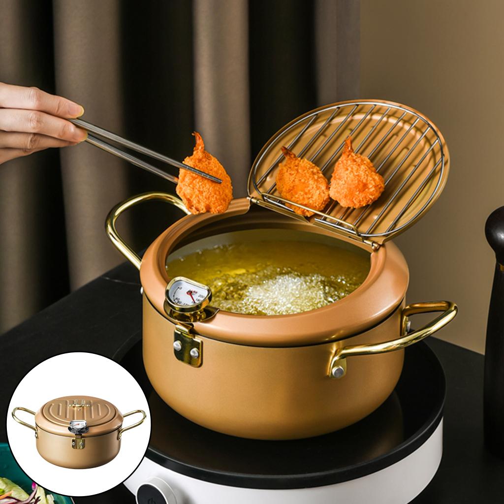 Deep Frying Pot Japanese Tempura Fryer Pan Kitchen Cookware 20cm Champagne