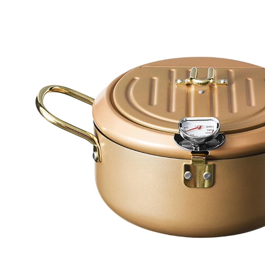 Deep Frying Pot Japanese Tempura Fryer Pan Kitchen Cookware 20cm Champagne