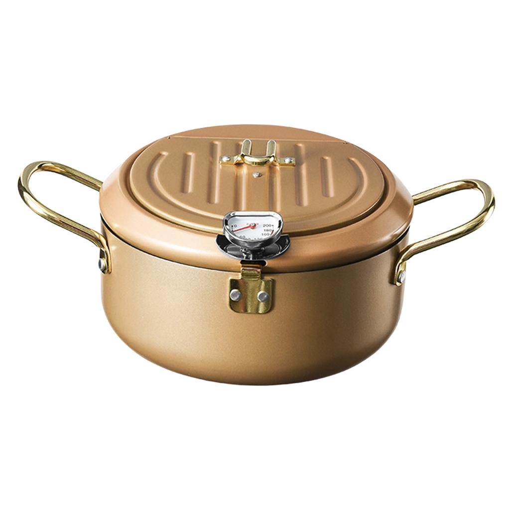 Deep Frying Pot Japanese Tempura Fryer Pan Kitchen Cookware 20cm Champagne