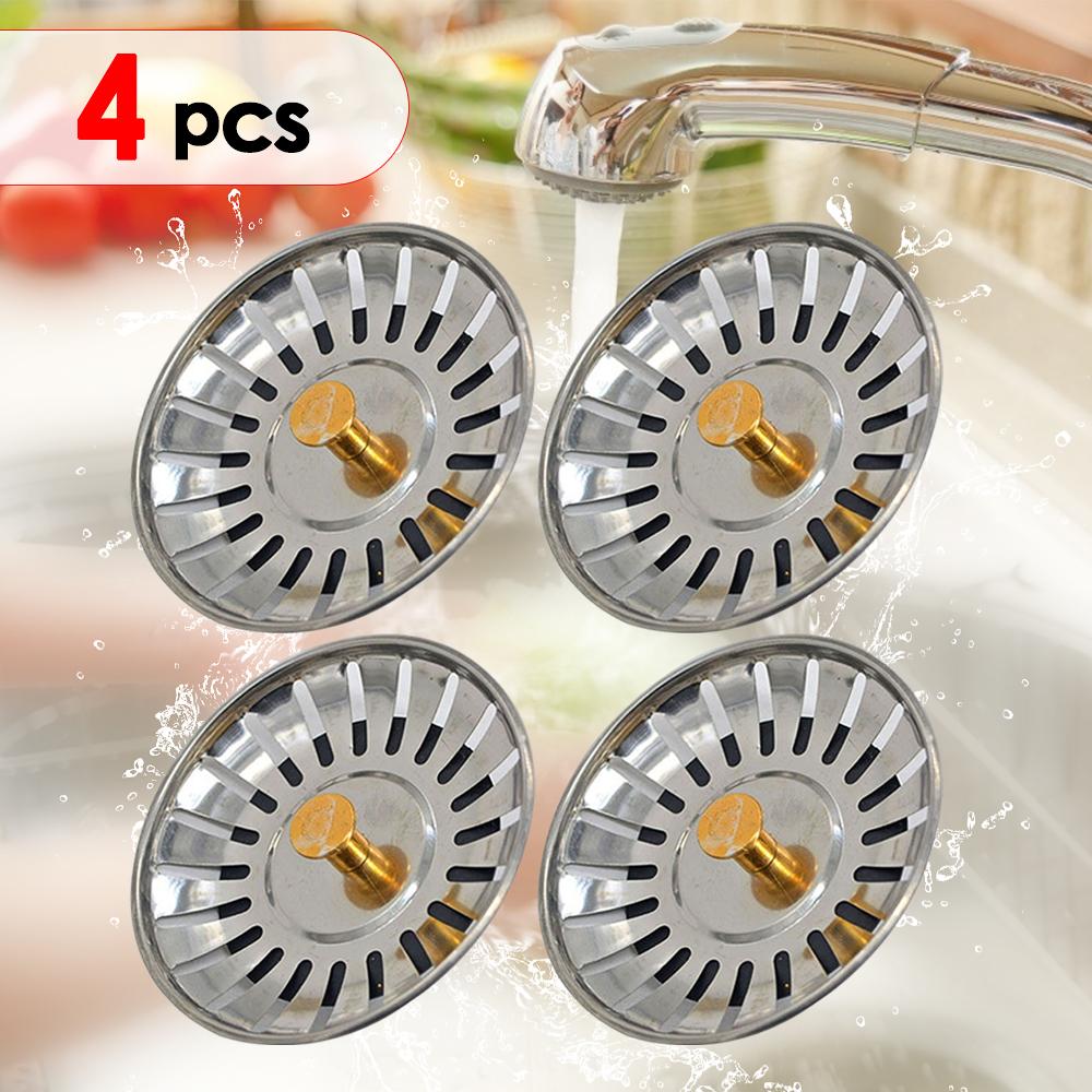 2x4Pack Stainless Steel Kitchen Sink Strainer Waste Plug Filter Drain Stopper