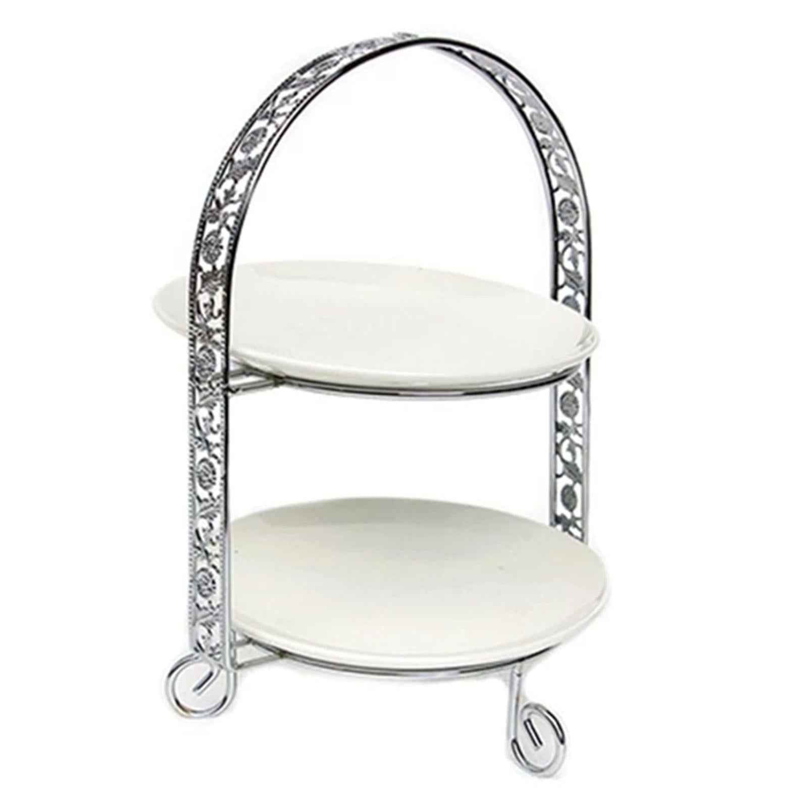 Iron 2-Tire Cupcake Platter Display Stand Serving Plate Rack Silver 10inch