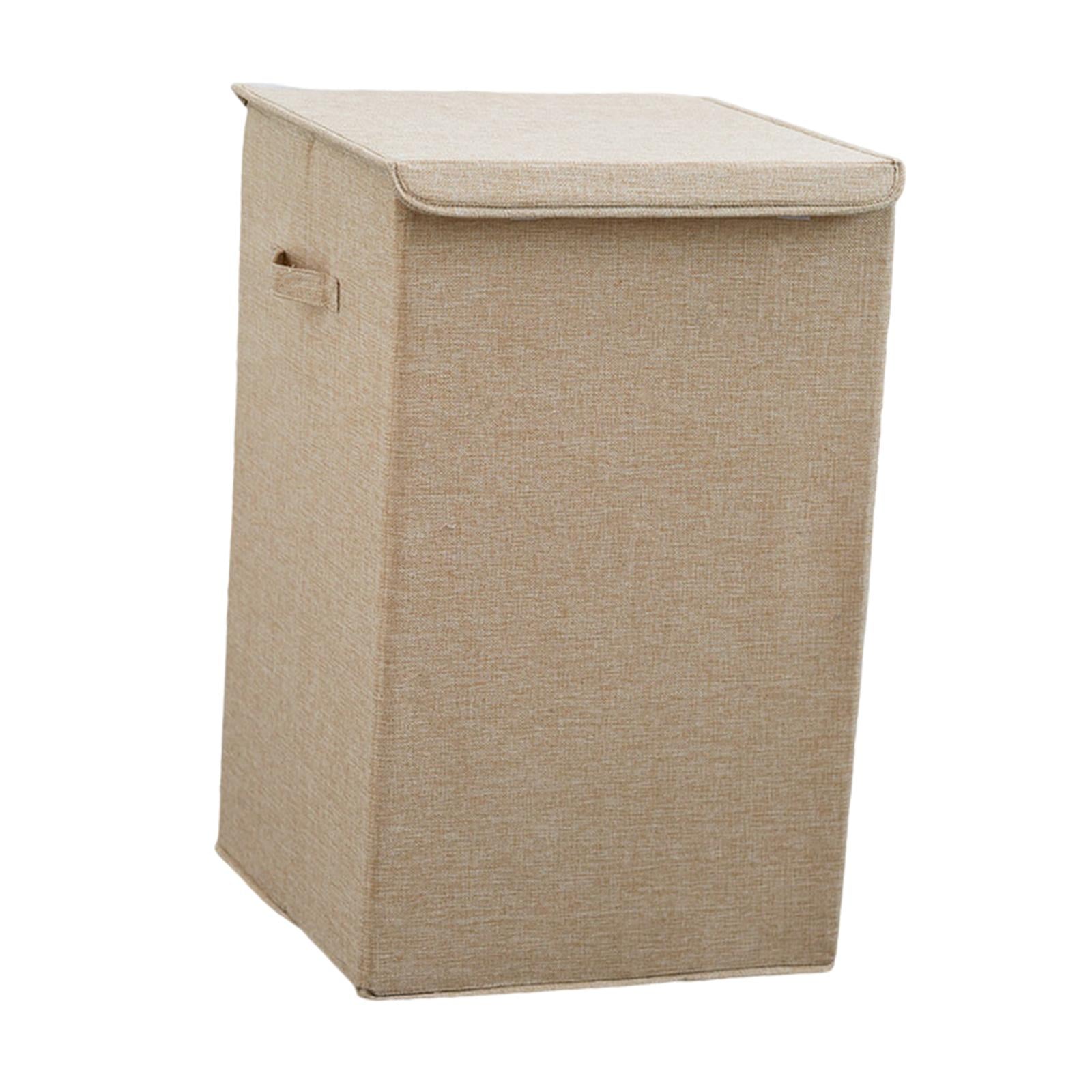 Collapsible Laundry Hamper Basket with Cover Throws Towels Box Beige S