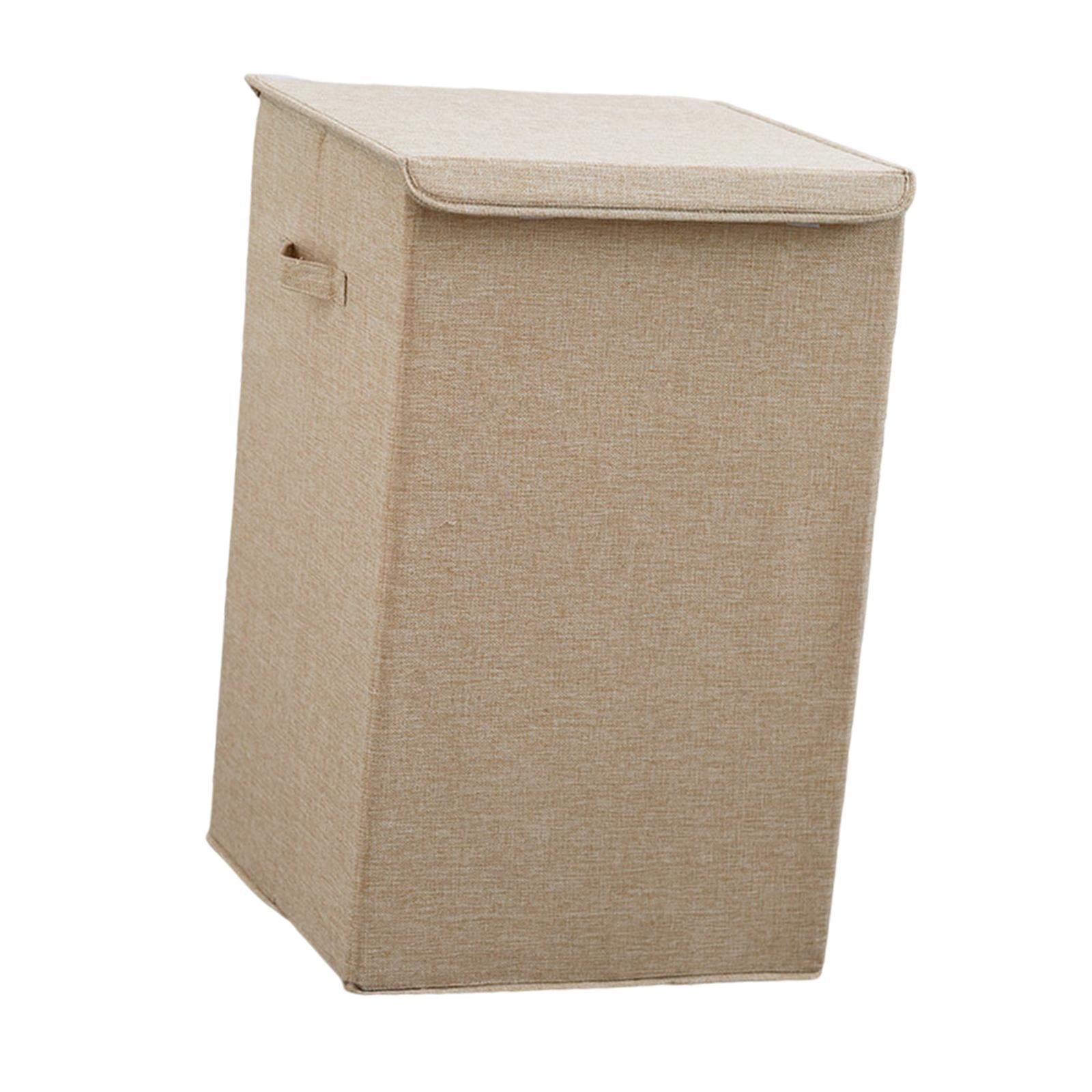 Collapsible Laundry Hamper Basket with Cover Throws Towels Box Beige S