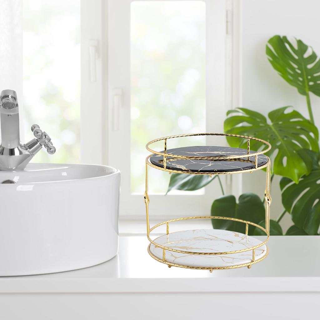 Ceramics Storage Tray Double Storage Marble Texture Bedroom Display Holder Black and White