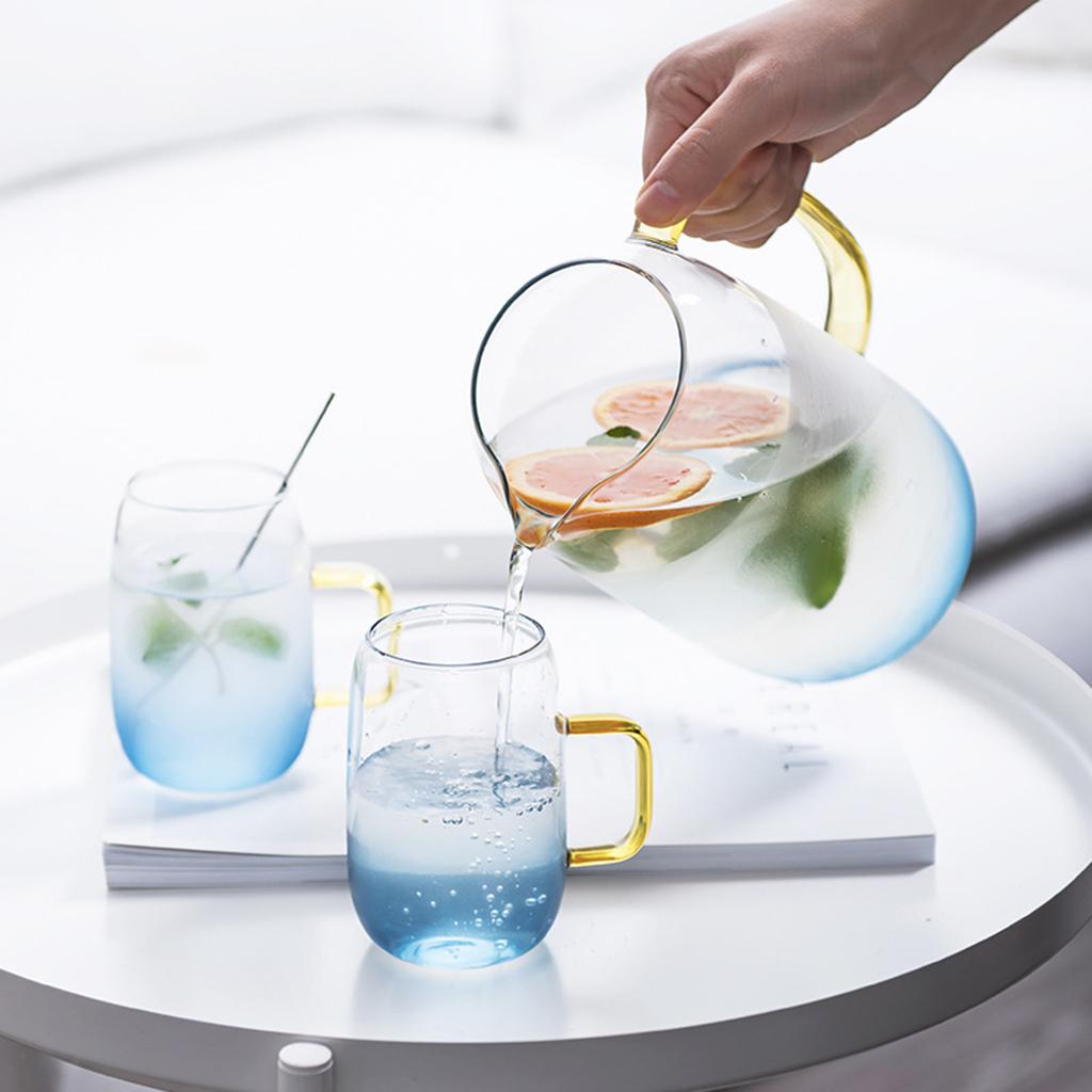 Beverage Water Pitcher Glass Drinking Cup Tumblers Carafe Jug with Handle 1 Set