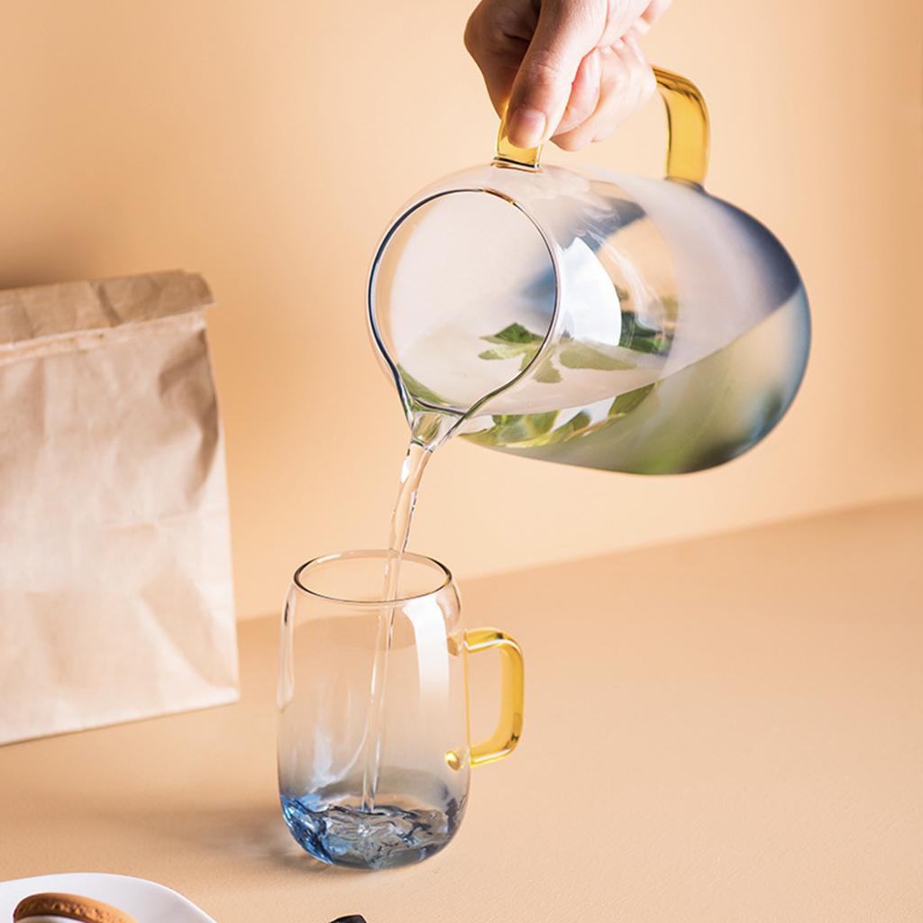 Beverage Water Pitcher Glass Drinking Cup Tumblers Carafe Jug with Handle 1 Set