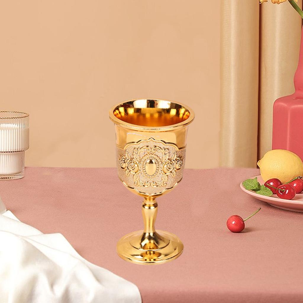 4xMetal Wine Goblet, Carving Pattern Handmade Cup Bar Dinners Parties Decor Gold Gold