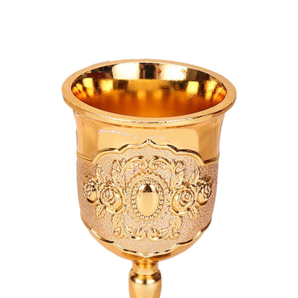 3xMetal Wine Goblet, Carving Pattern Handmade Cup Bar Dinners Parties Decor Gold Gold
