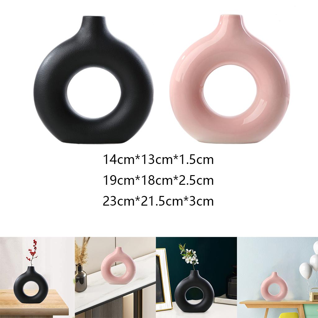 Ceramic Vase Hollow Donuts Flower Pot for Office Homewarming Gift Ornaments Black S