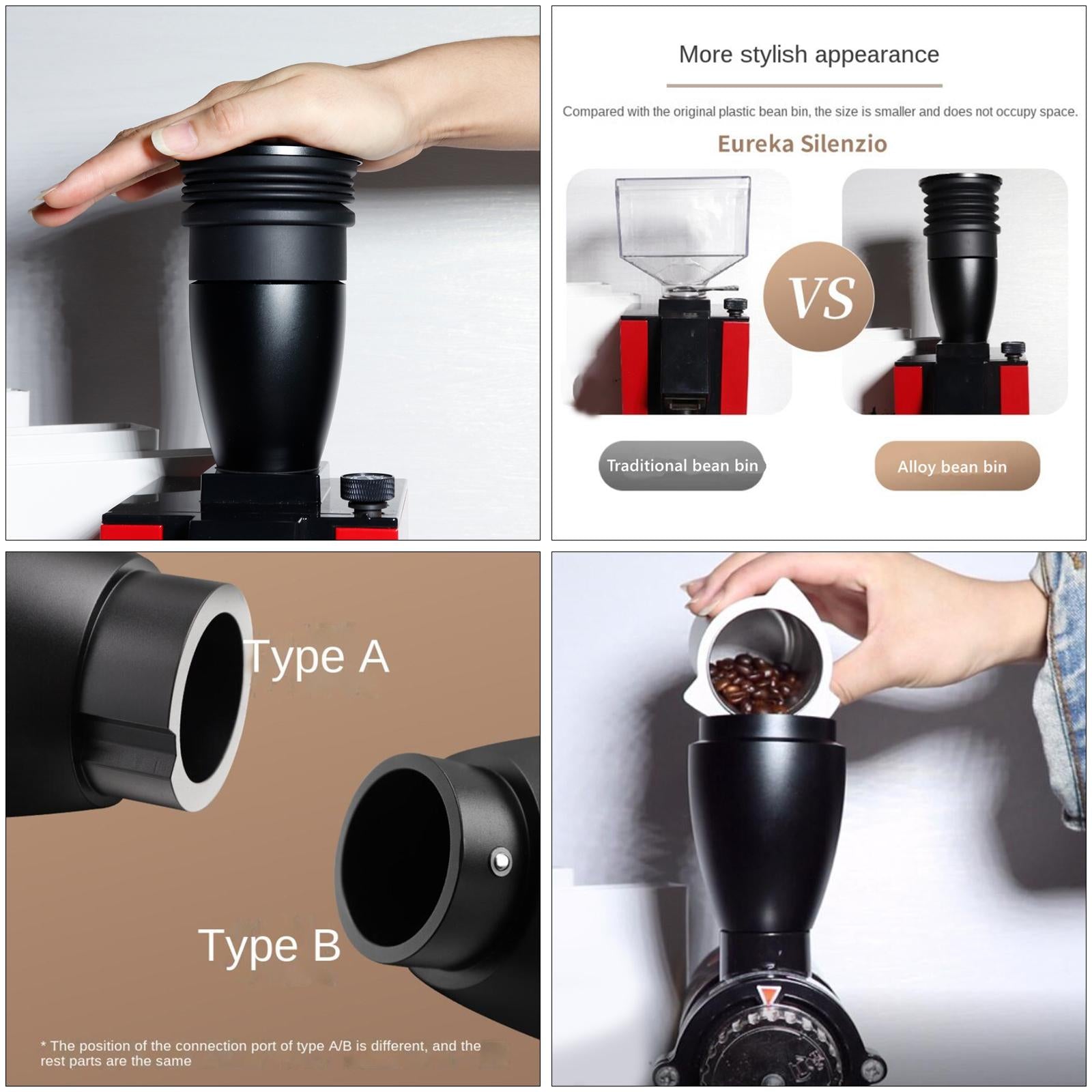 Coffee Grinder Hopper Household Coffee Bean Box for Kitchen Cafe Supplies Black B
