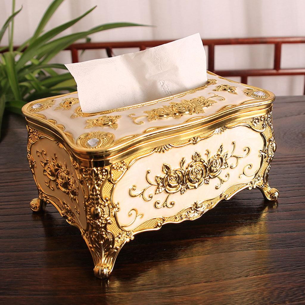 Decorative Tissue Box Holder Rustic Acrylic European Style for Hotel Bars gold white