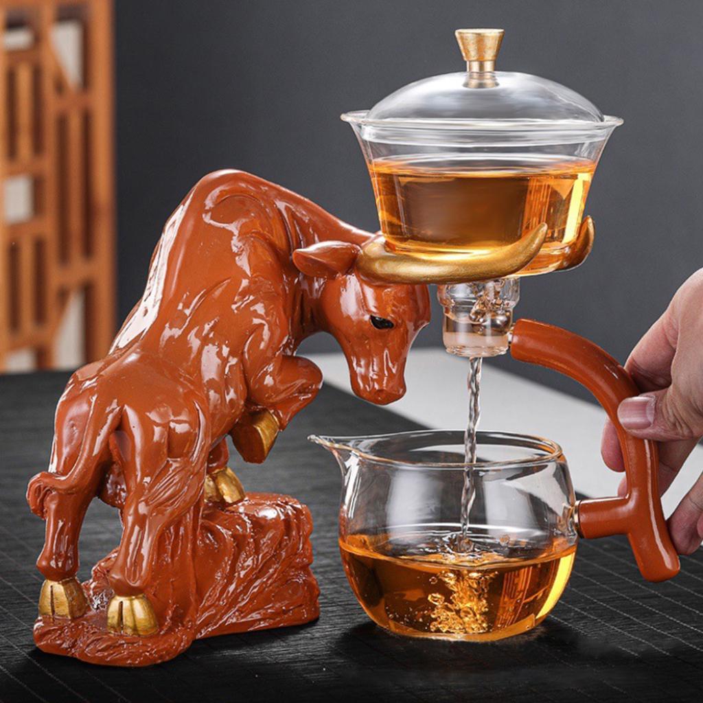 Automatic Teapot Set Resin Bull Shaped Base Glass Pot Filter Drip Coffee