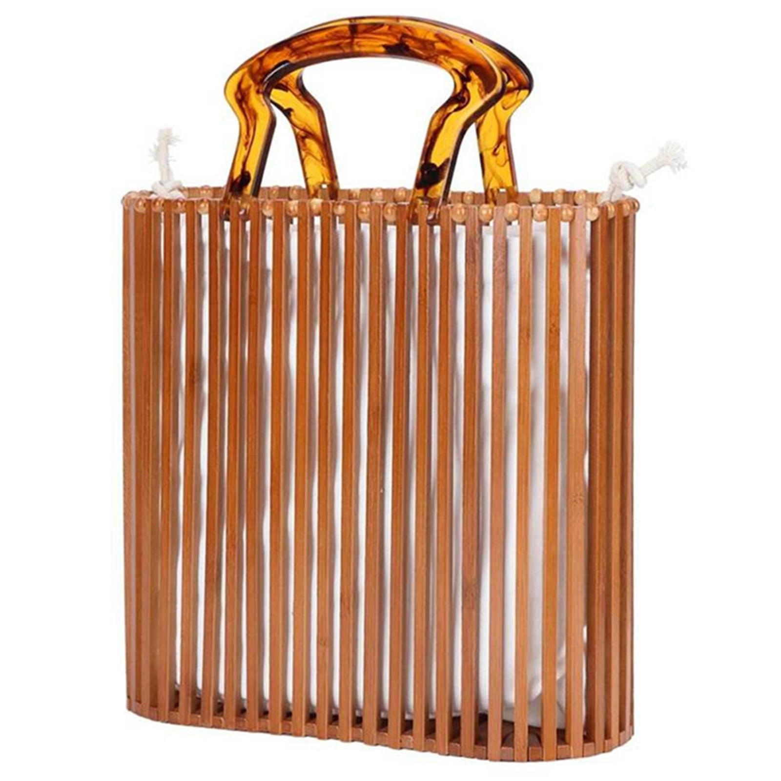Bamboo Handbag Hand-Carrying Bag Tote Handmade Bag for Beach Summer Girls