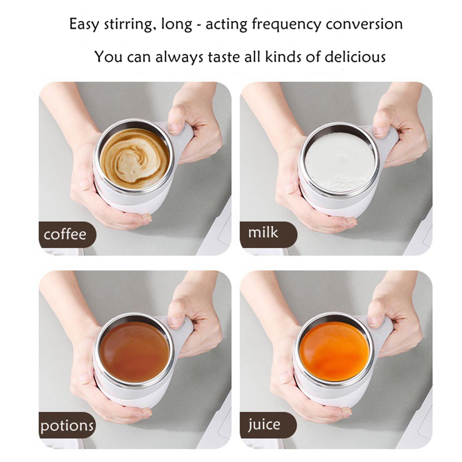 Auto Self Mixing Stainless Steel Cup Magnetic Rotating 380ml for Travel White