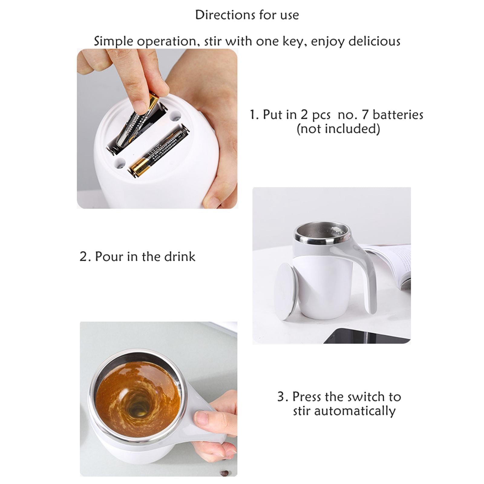 Auto Self Mixing Stainless Steel Cup Magnetic Rotating 380ml for Travel White