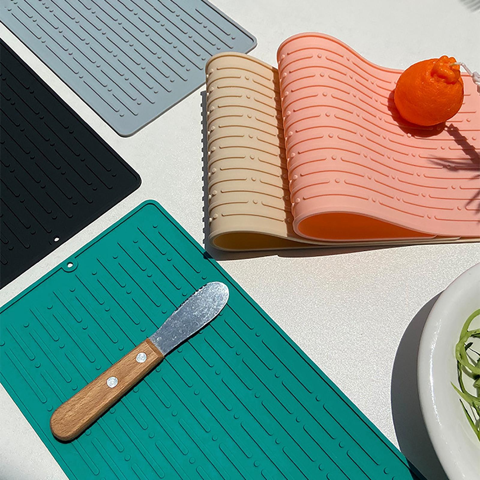 2xSilicone Drying Mat Sink Mat Rectangle Tableware Table Mat Placemat Flexible Black