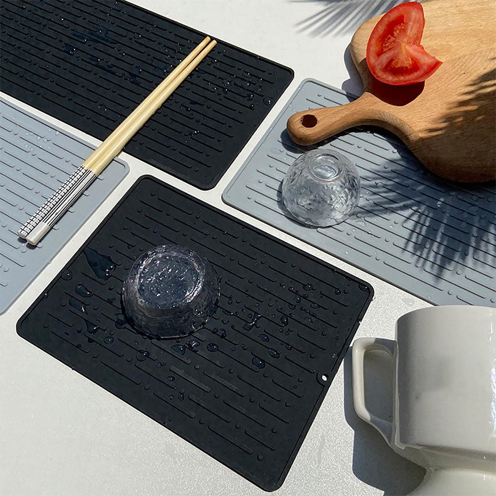 2xSilicone Drying Mat Sink Mat Rectangle Tableware Table Mat Placemat Flexible Gray
