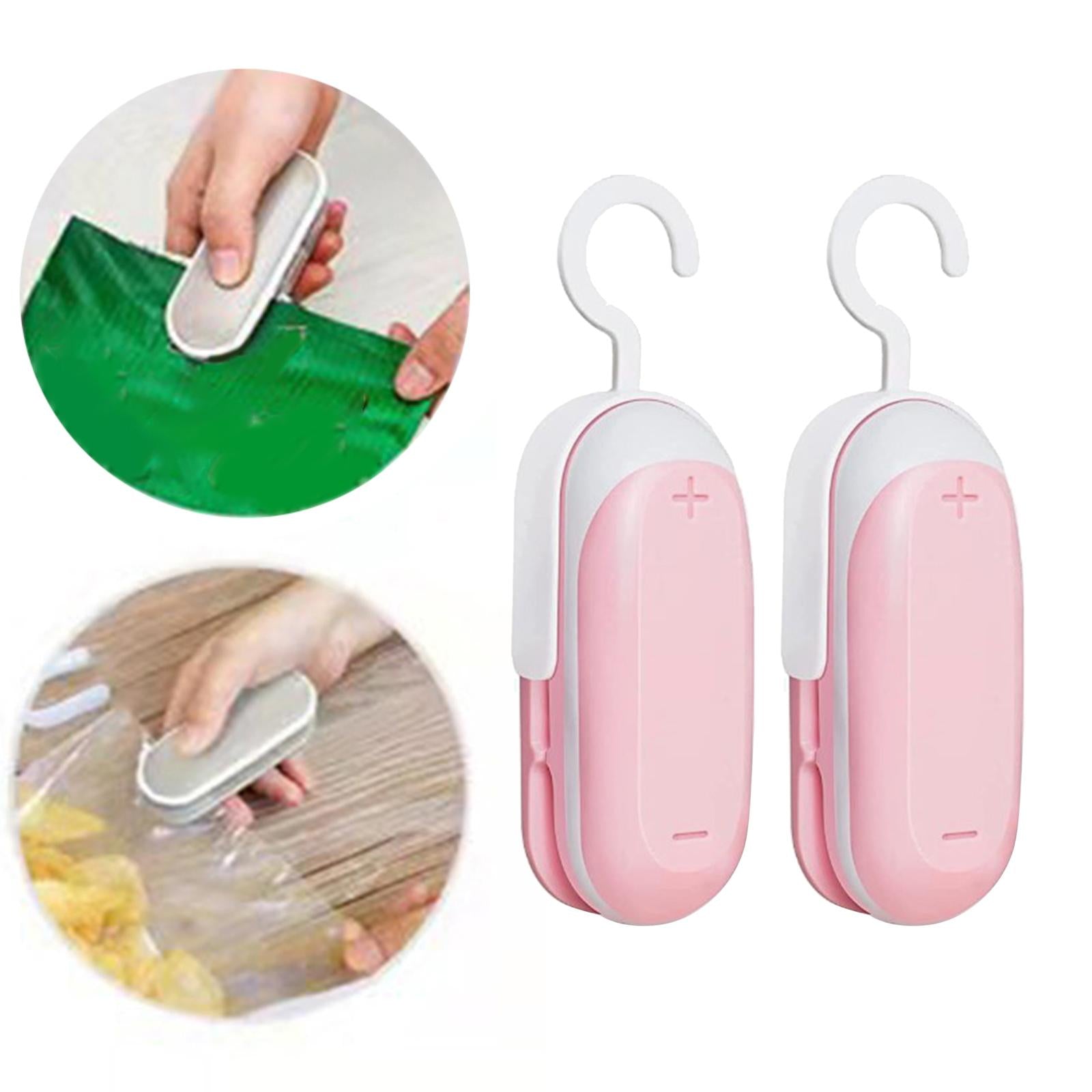 2Pcs 2in1 Portable Mini Heat Sealing Machine Sealer Packing Plastic Bag Tool Pink