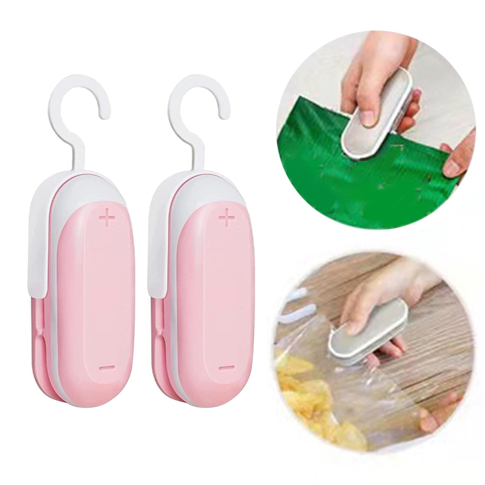 2Pcs 2in1 Portable Mini Heat Sealing Machine Sealer Packing Plastic Bag Tool Pink