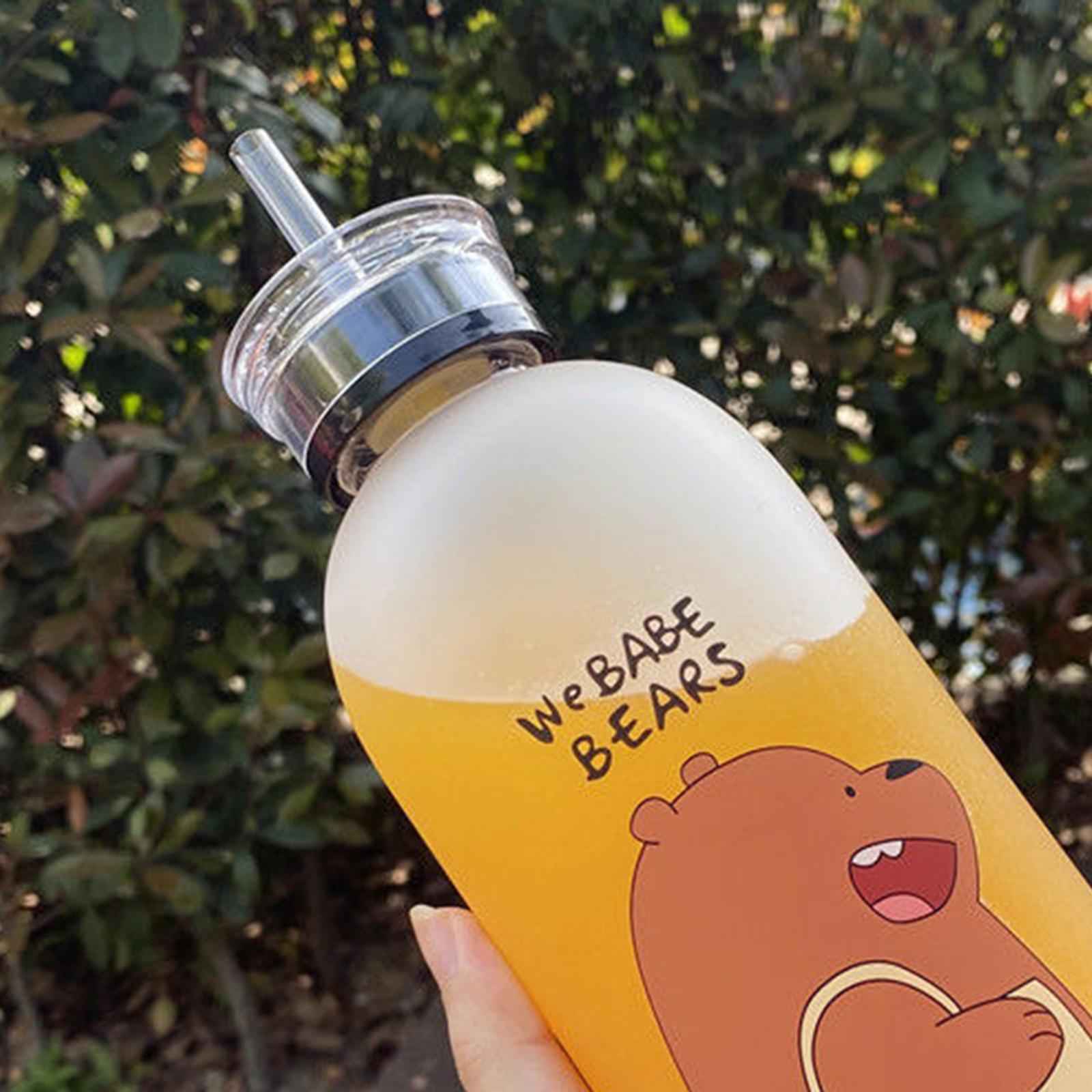 Cute Bear Straw Portable Sports Water Bottle Girls Gift Beverage Drinking Frosted 3