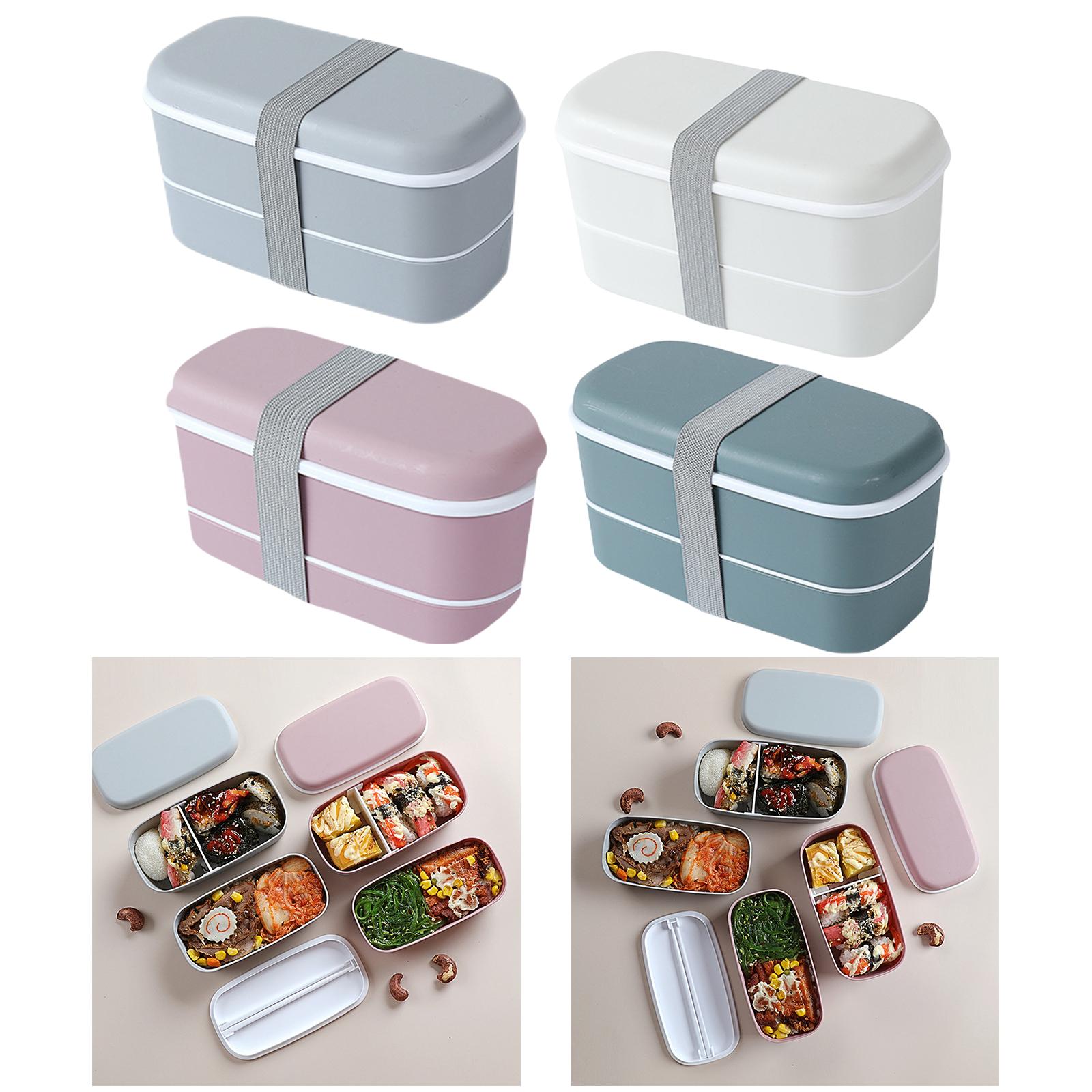 2xJapanese Style Lunch Box Meal Container for Hiking Camping Office Gray