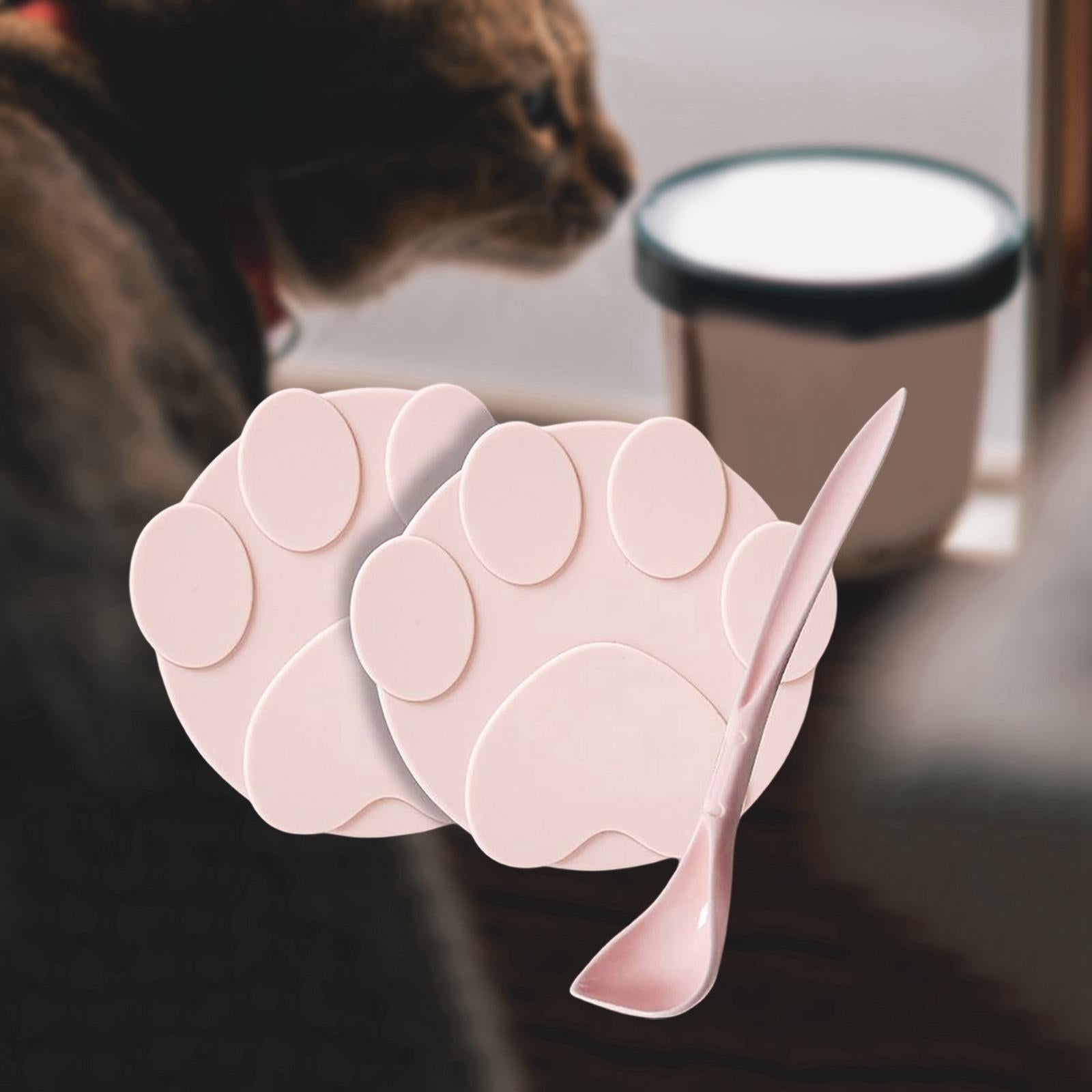 2 Pieces Pet Food Can Lids Silicone Dog Cat Food Can Covers Food Spoon Pink