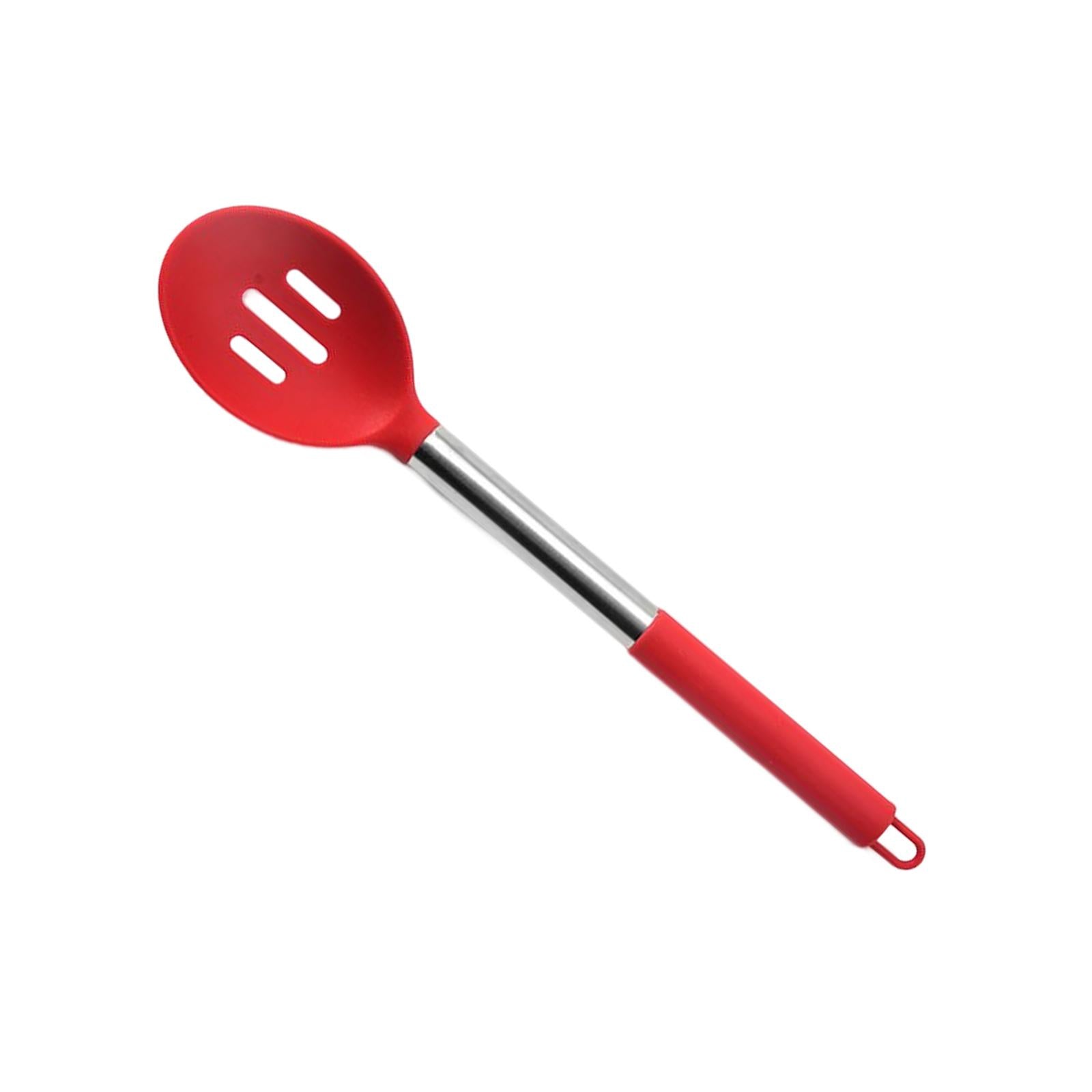 2xSilicone Kitchen Serving Spoon Tablespoons Set for Party Kitchen Buffet Red Slotted Spoon