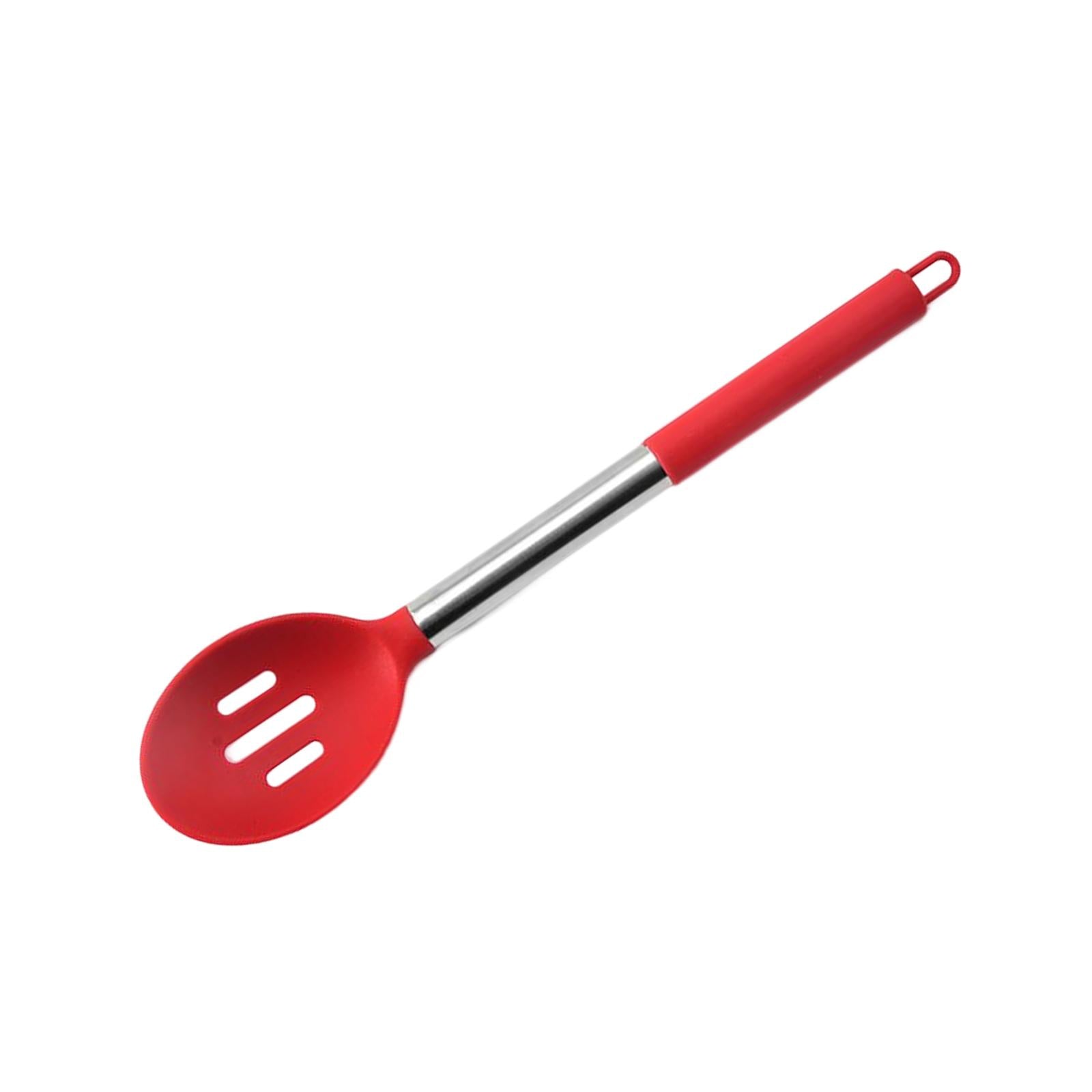 2xSilicone Kitchen Serving Spoon Tablespoons Set for Party Kitchen Buffet Red Slotted Spoon