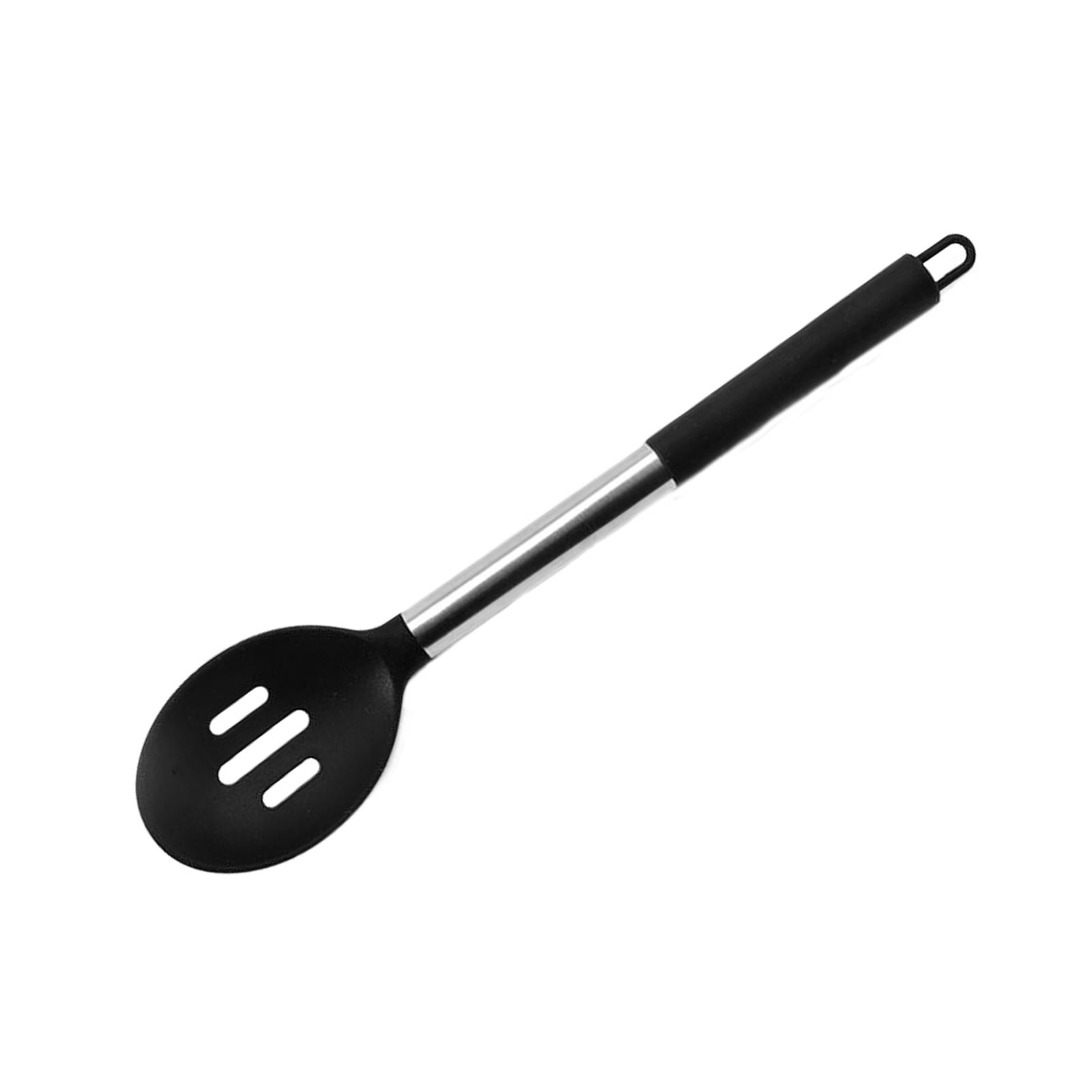 2xSilicone Kitchen Serving Spoon Tablespoons Set for Party Kitchen Buffet Black Slotted Spoon
