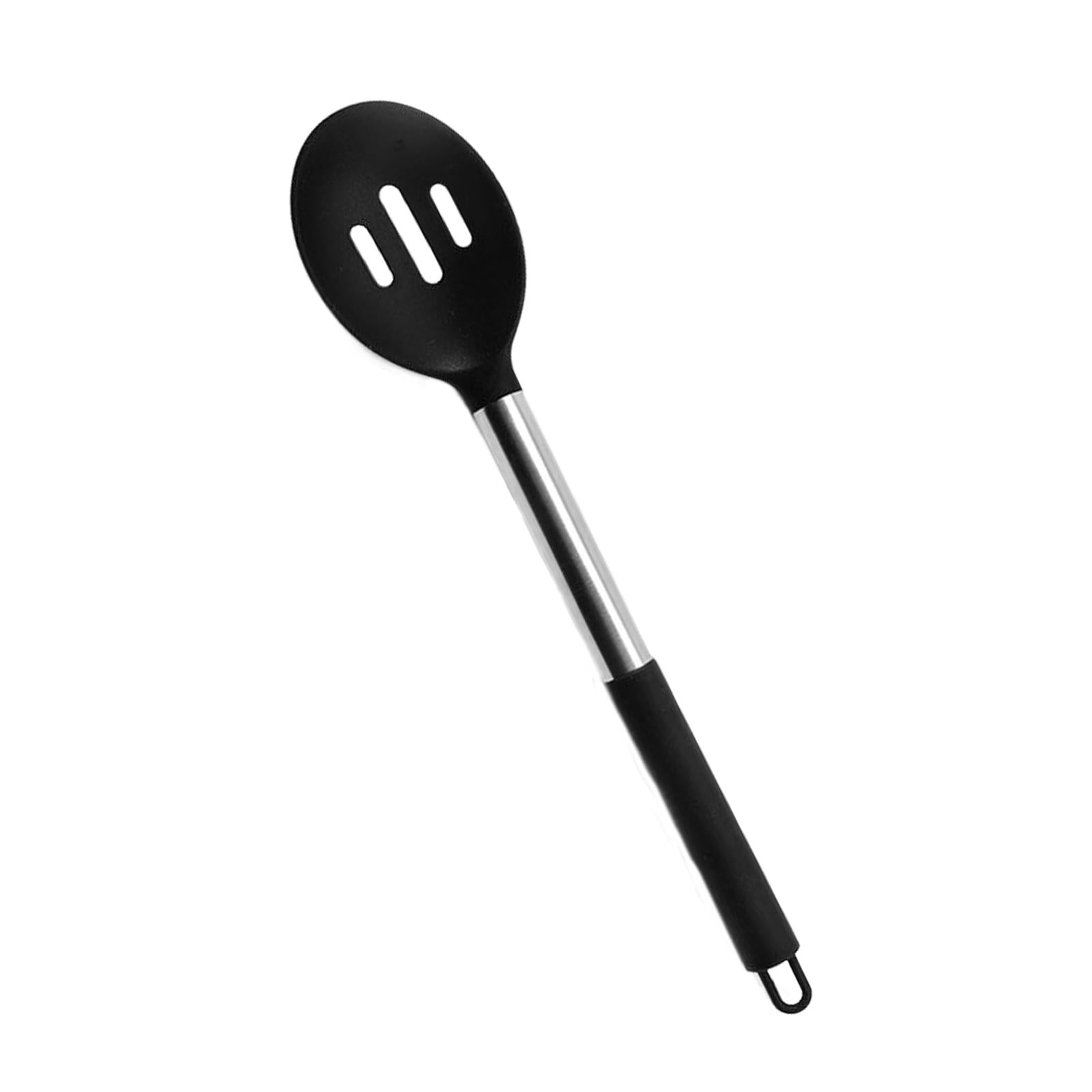 2xSilicone Kitchen Serving Spoon Tablespoons Set for Party Kitchen Buffet Black Slotted Spoon