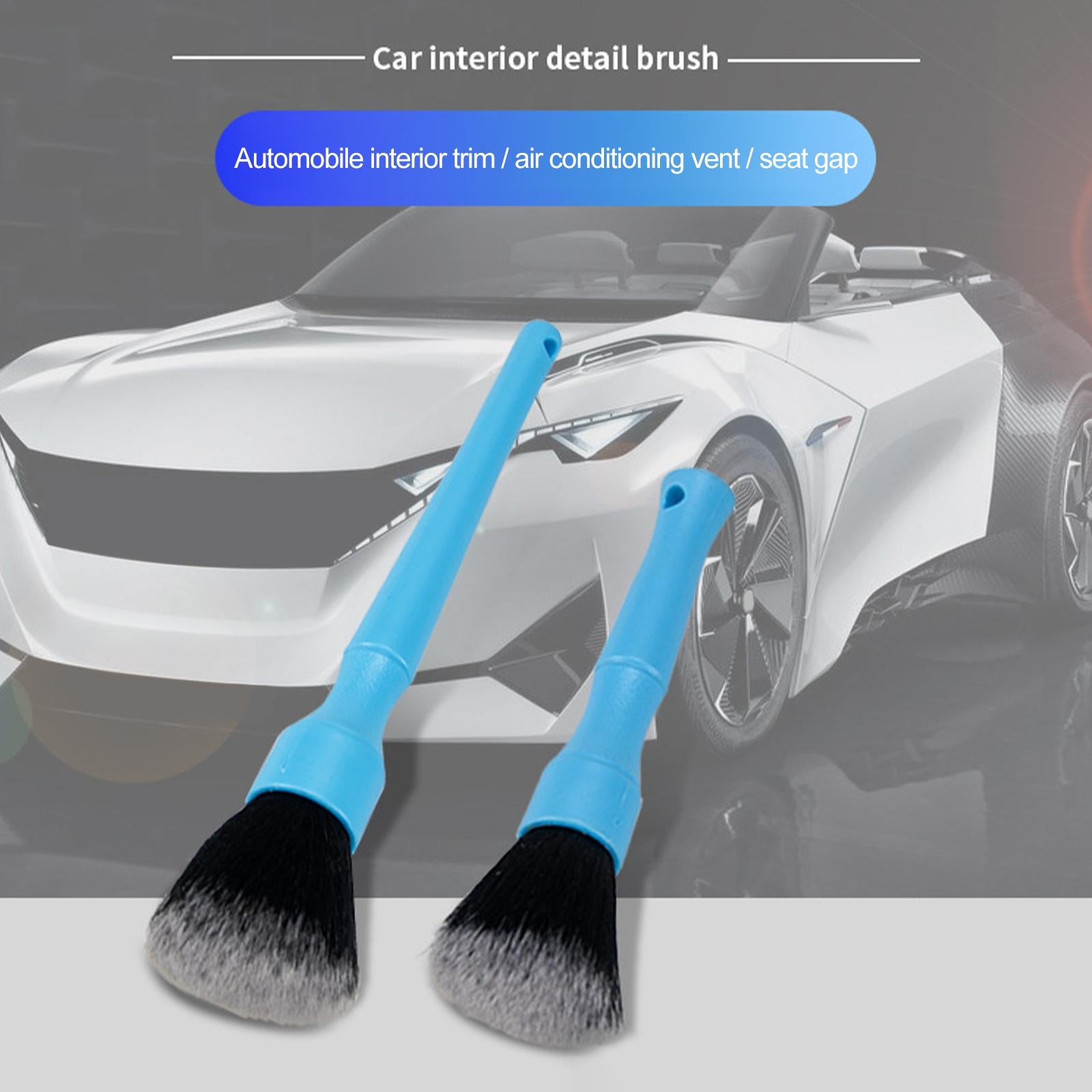 2xCompact Car Detailing Brush Comfortable Handle for Emblems Console AC Vents Short Blue