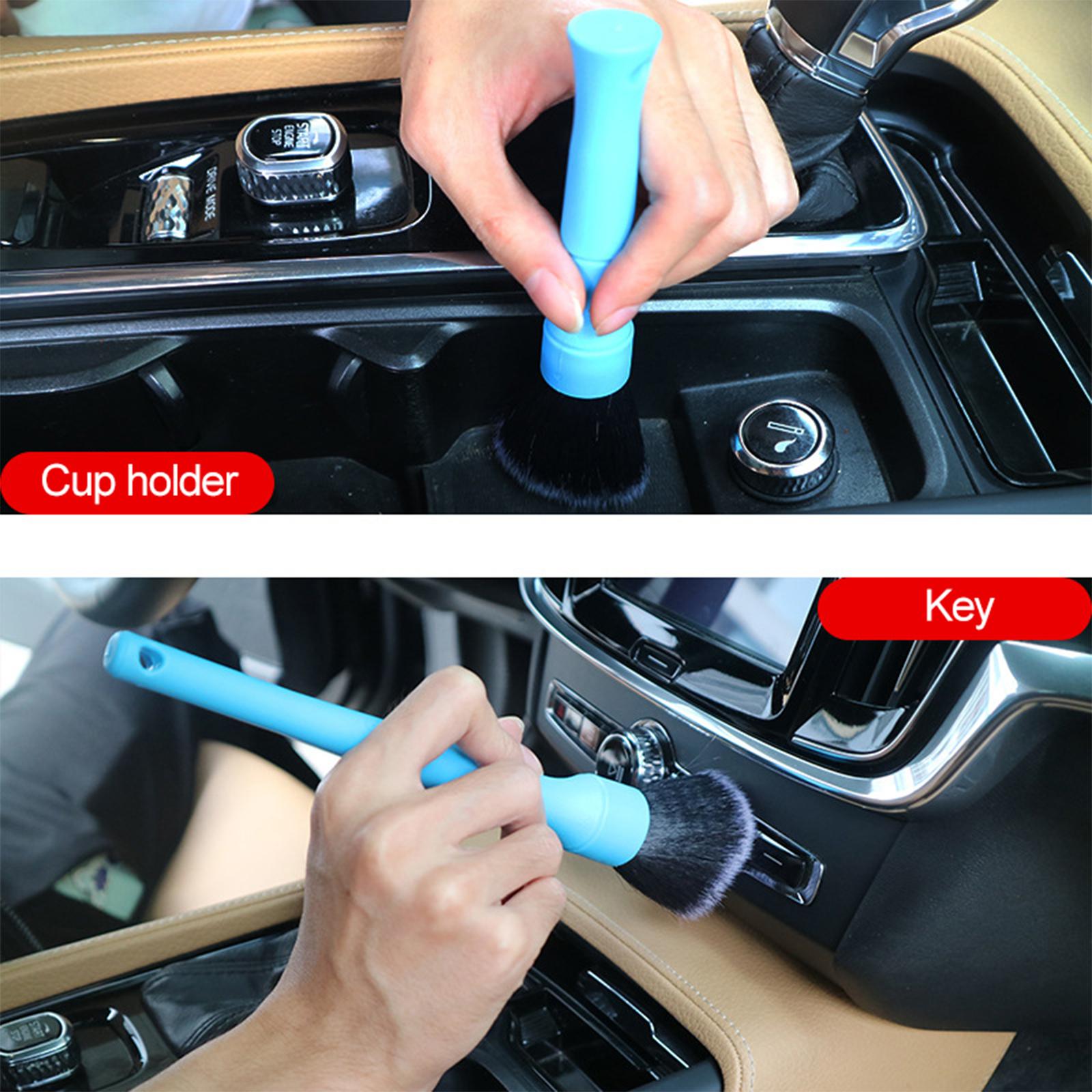 2xCompact Car Detailing Brush Comfortable Handle for Emblems Console AC Vents Short Blue