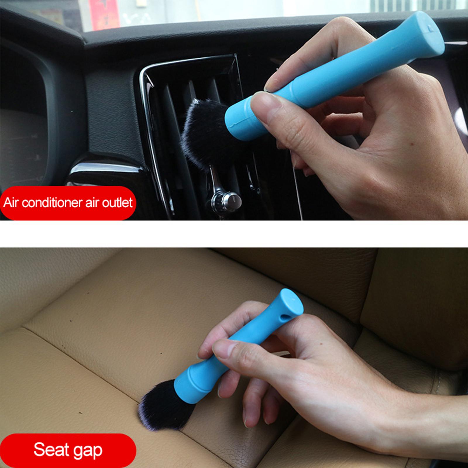 2xCompact Car Detailing Brush Comfortable Handle for Emblems Console AC Vents Short Blue