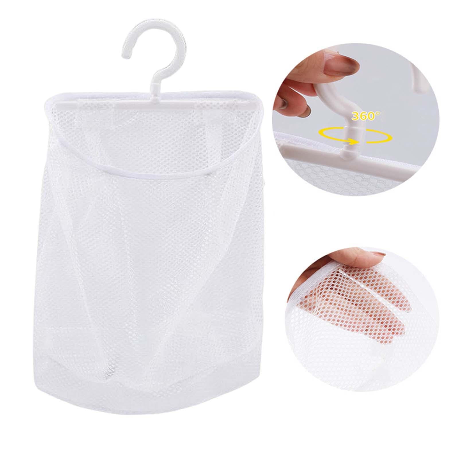 3xClothespin Bag with Hanger Breathable Mesh Net for Bathroom Hotel White