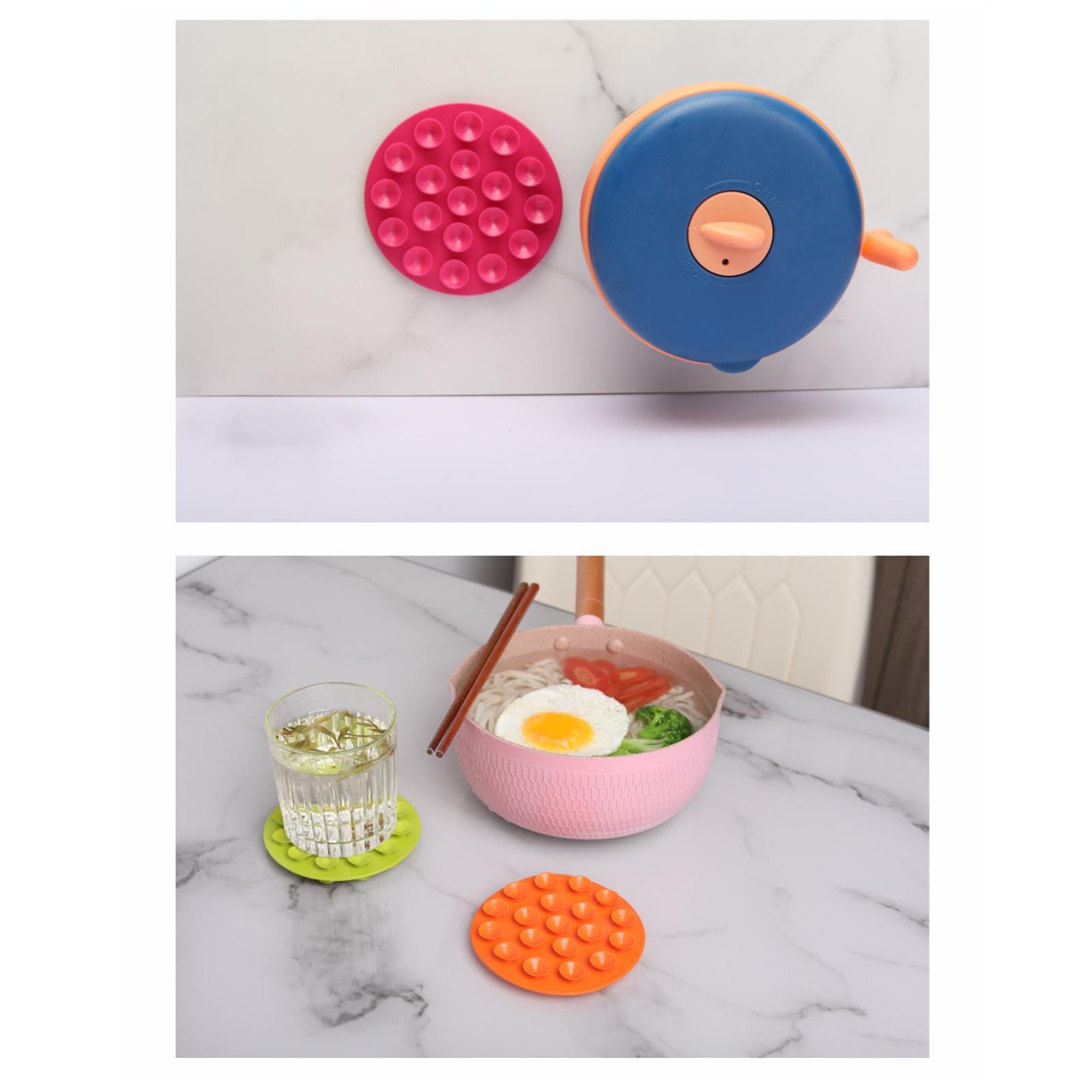 2xAnti Scald Suction Cup Coaster Pad Heat Insulation for Bowl Kitchen Bottle Green