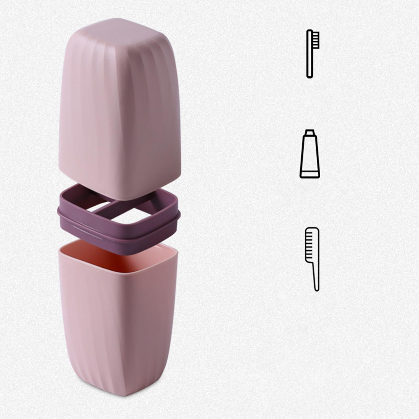 2xToothbrush Toothpaste Holder Case Compact for Business Trip Bathroom Outdoor pink