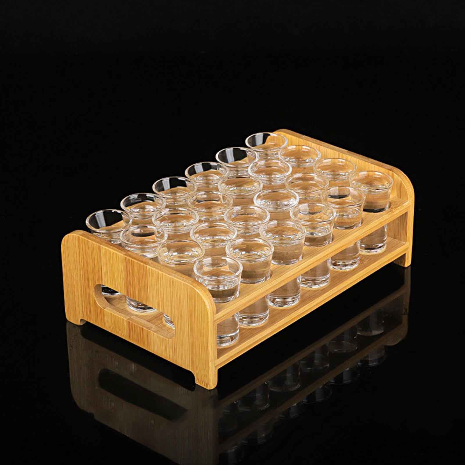 Wooden Glass Holder Mug Organizer Serving Holder Cup Rack for Bar Hotel Events 24 Holes