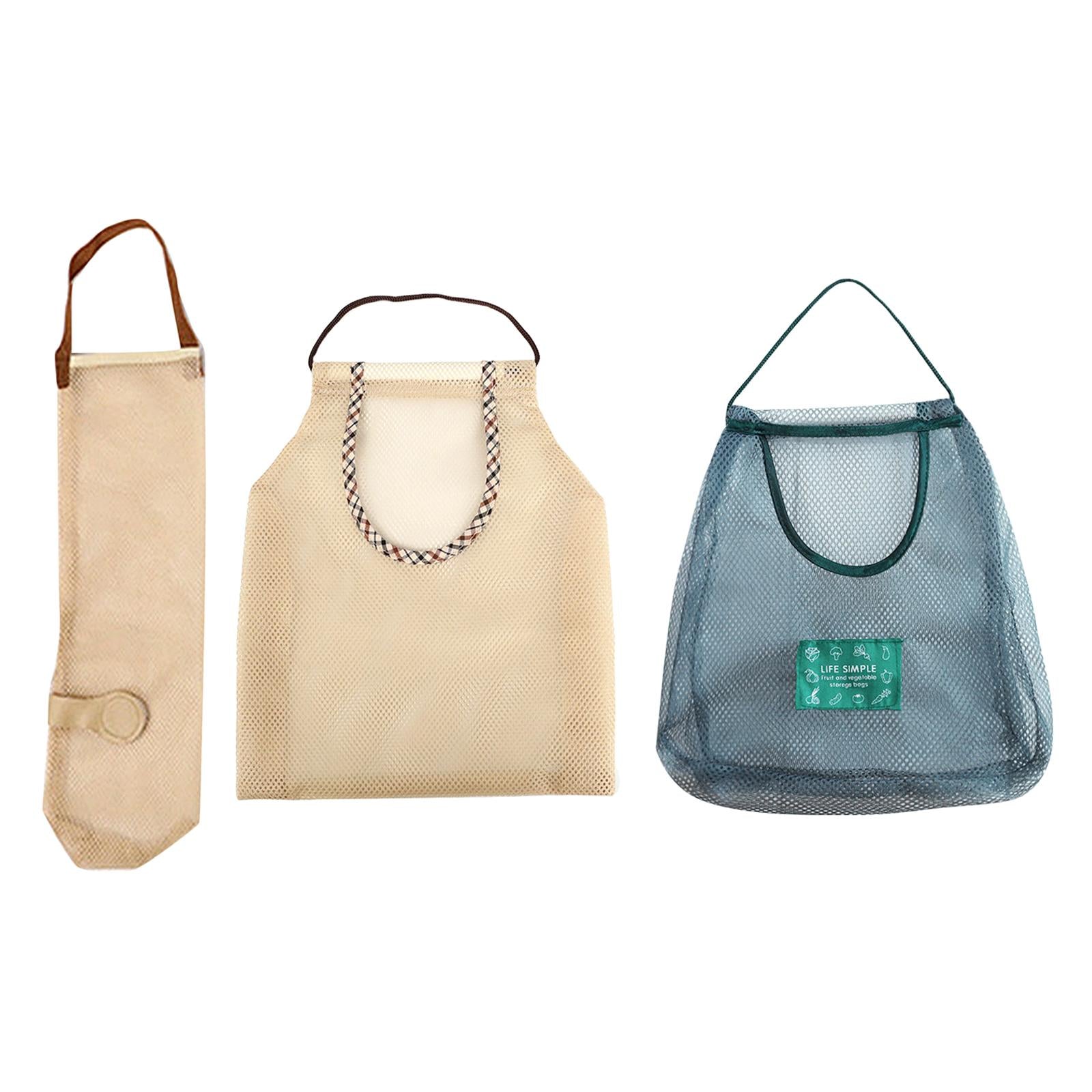 4xHanging Mesh Storage Bag Portable Produce Bags for Vegetable Onion Potatoes Small Beige