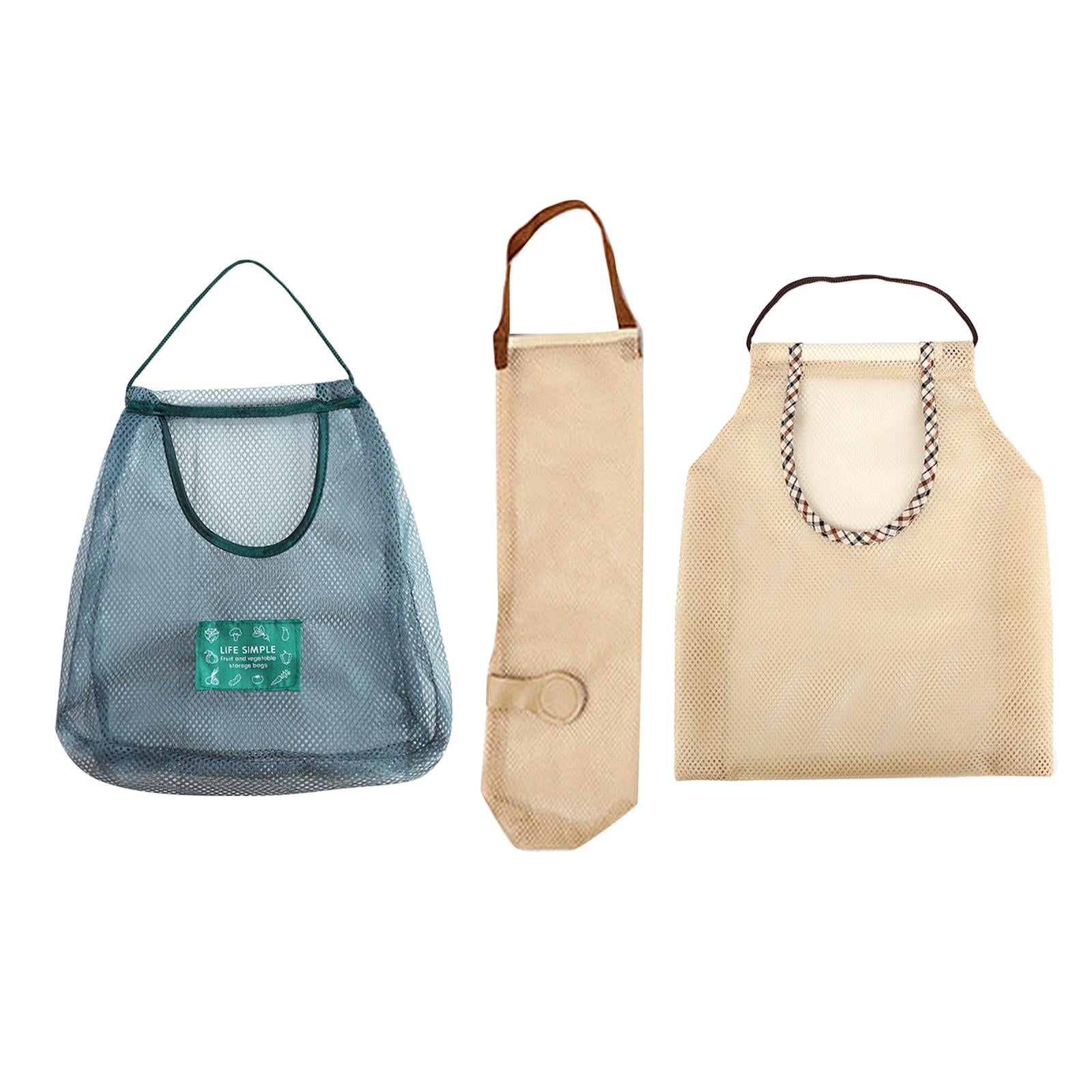 2xHanging Mesh Storage Bag Portable Produce Bags for Vegetable Onion Potatoes Small Beige
