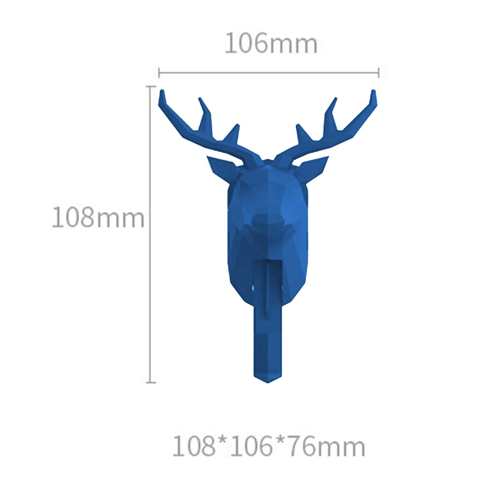 5xWall Mounted Animal Heads Hook Clothes Towel Hook for Purse Coat Living Room Deer Blue