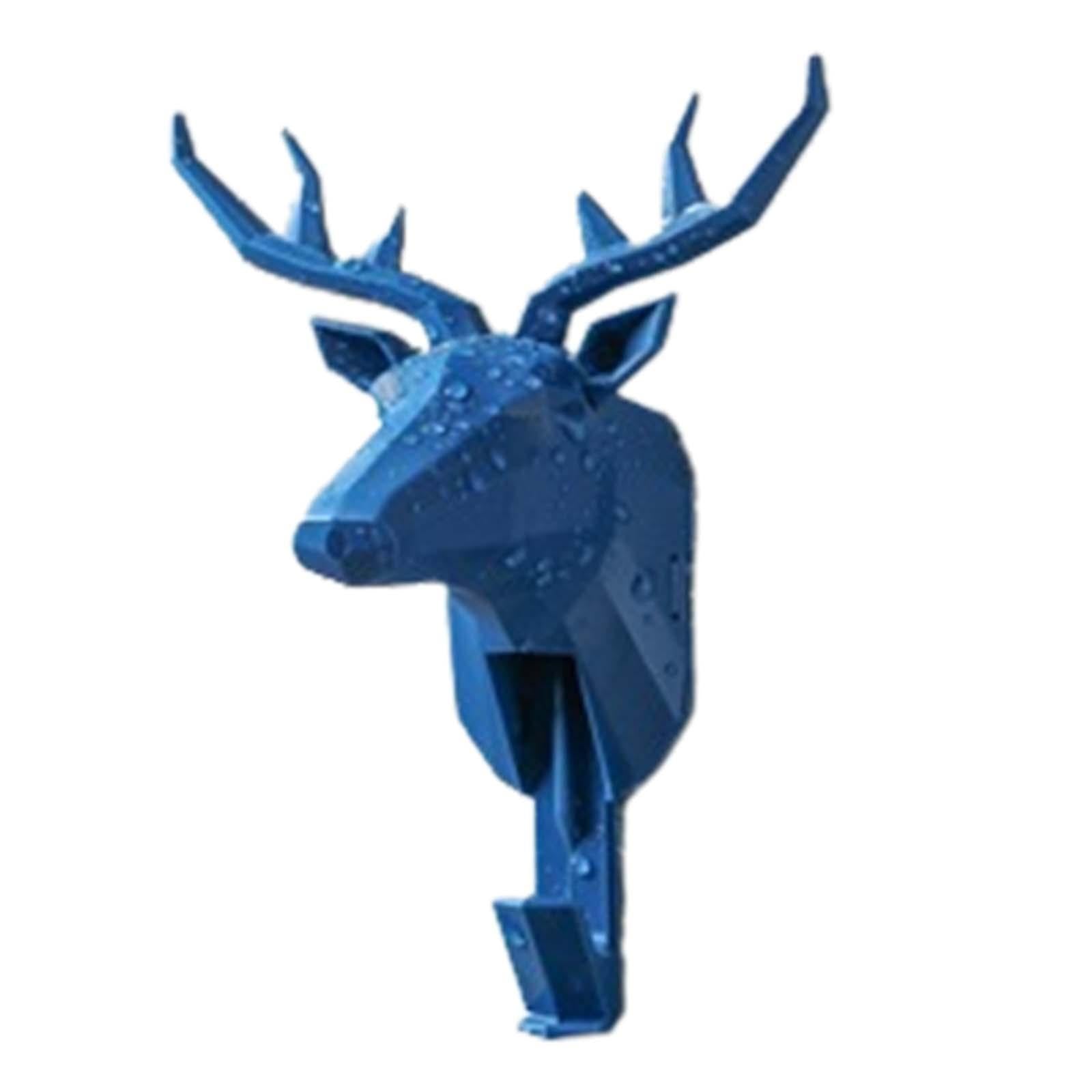 2xWall Mounted Animal Heads Hook Clothes Towel Hook for Purse Coat Living Room Deer Blue