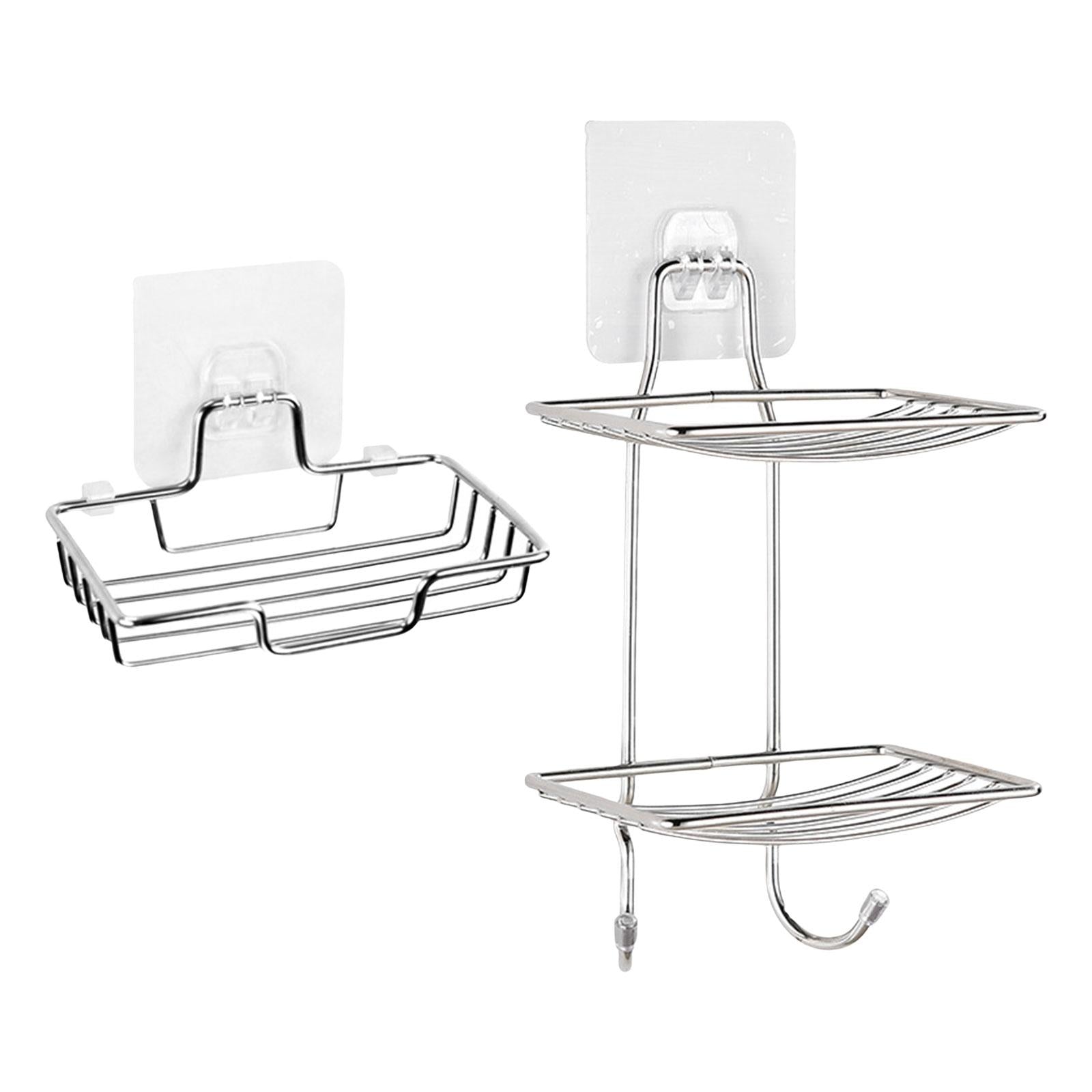 4xSoap Dish Self Adhesive Punch Free Wall Mount for Hotel Countertop Bathroom Single