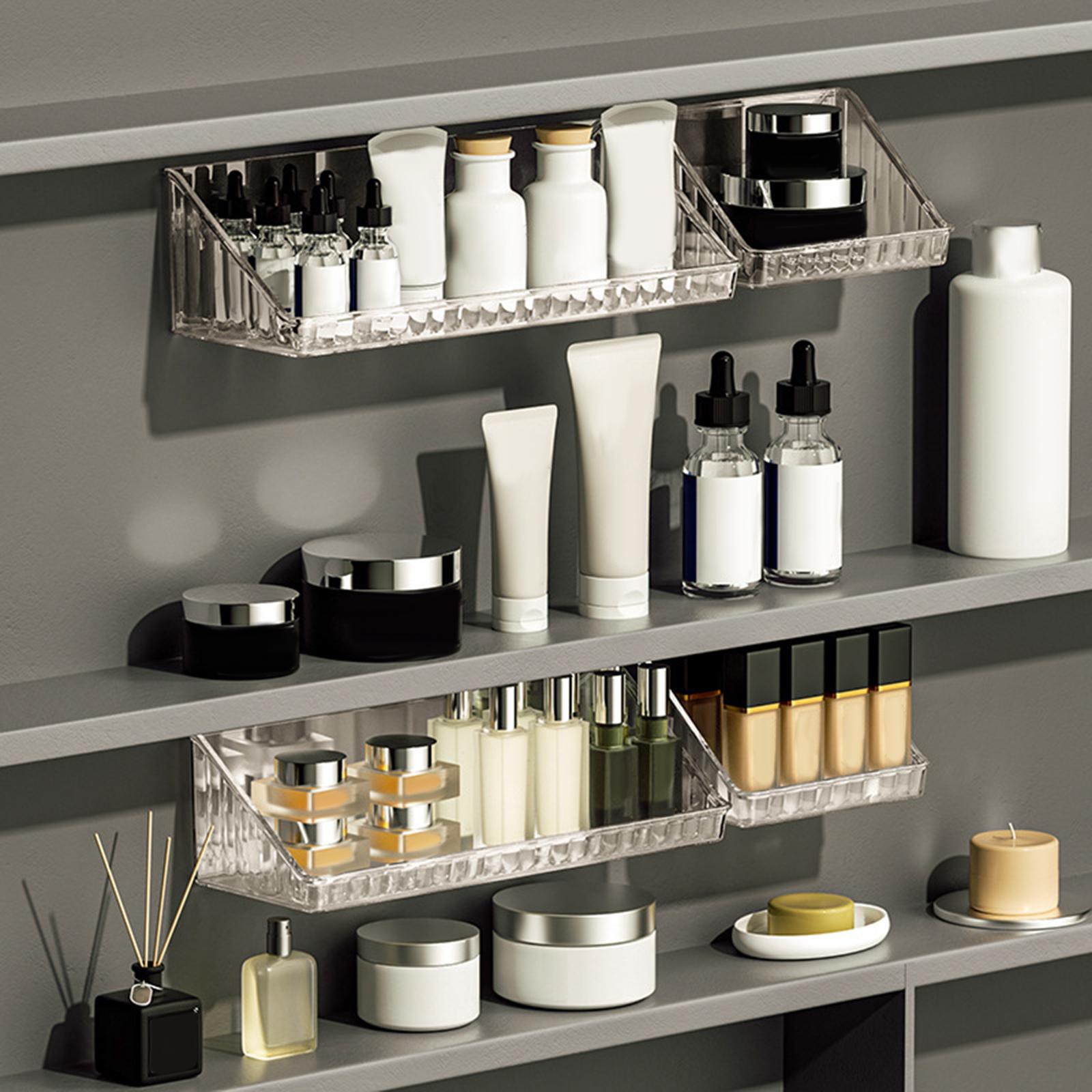 4xClear Shower Floating Shelf No Drilling Bathroom or Bedroom Organization Gray S