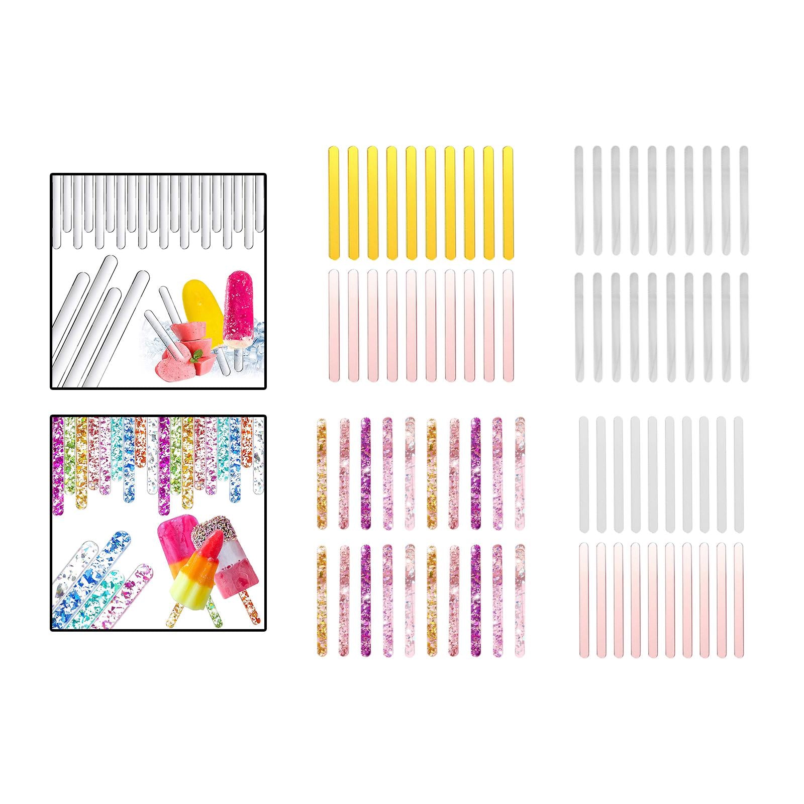 4x20Pcs Ice Cream Sticks Reusable Cakesicle Sticks for Kitchen DIY Crafts Clear