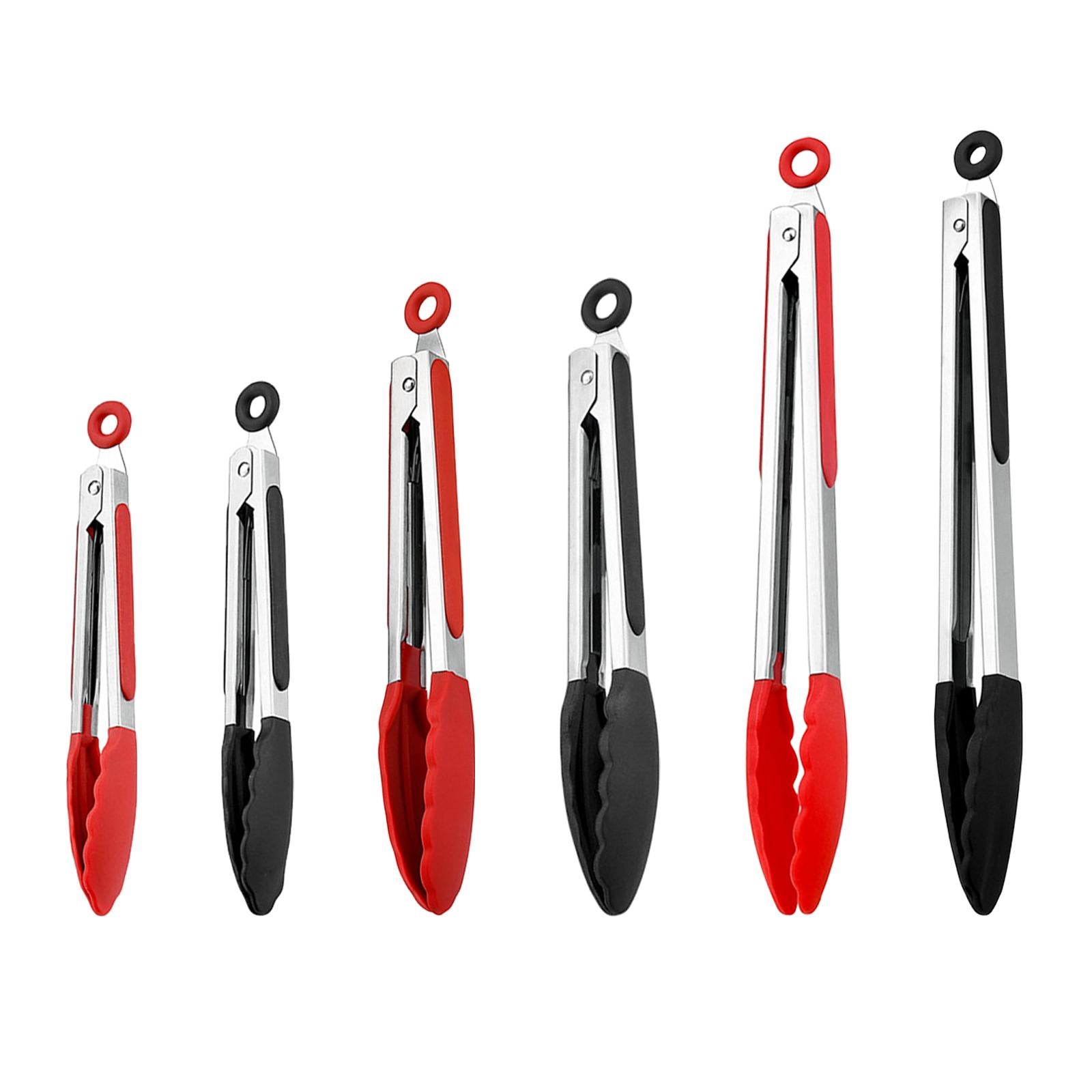 2xFood Tongs Nonstick Multifunctional Heavy Duty Stainless Steel Cooking Tongs 7inch Red