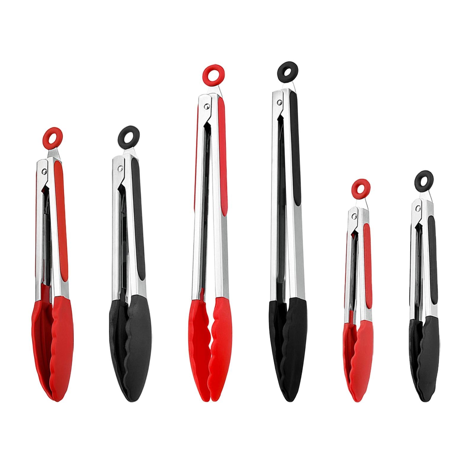 2xFood Tongs Nonstick Multifunctional Heavy Duty Stainless Steel Cooking Tongs 7inch Red