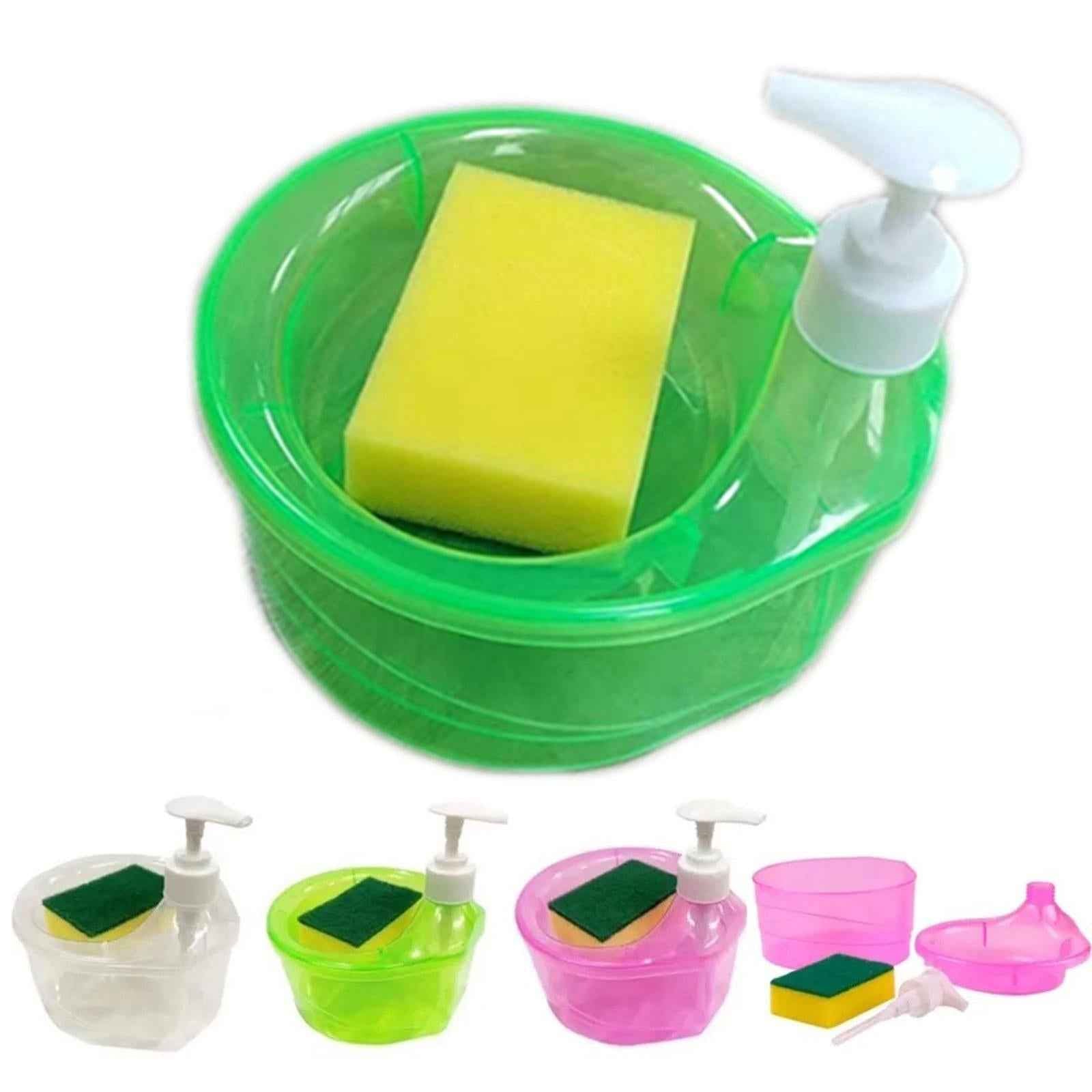 Soap Dispenser and Scrubber Holder Practical Kitchen Soap Dispenser for Home Clear