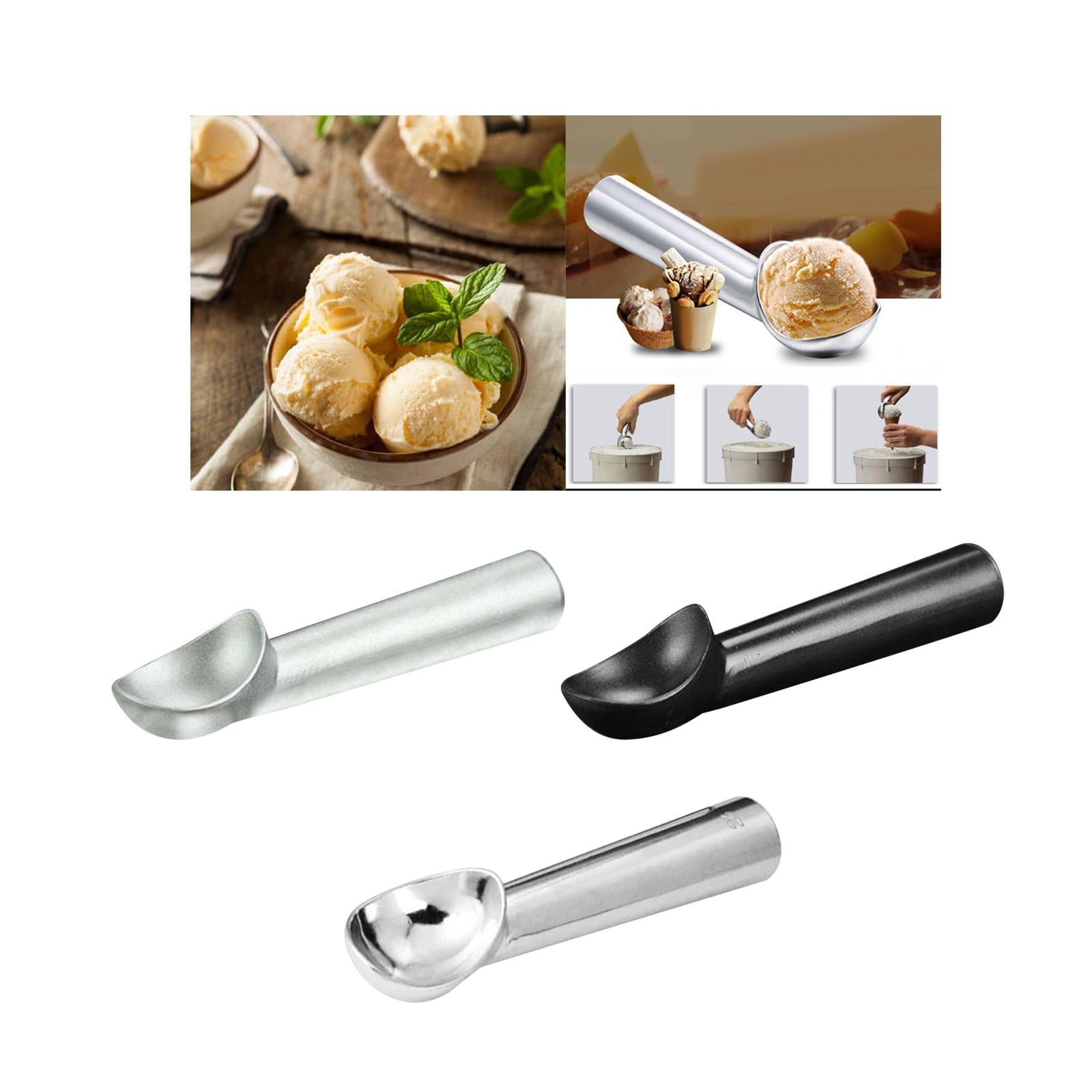 2xIce Cream Scoop Modern Cookie Spoon Durable for Home Dessert Shop Restaurant Grey