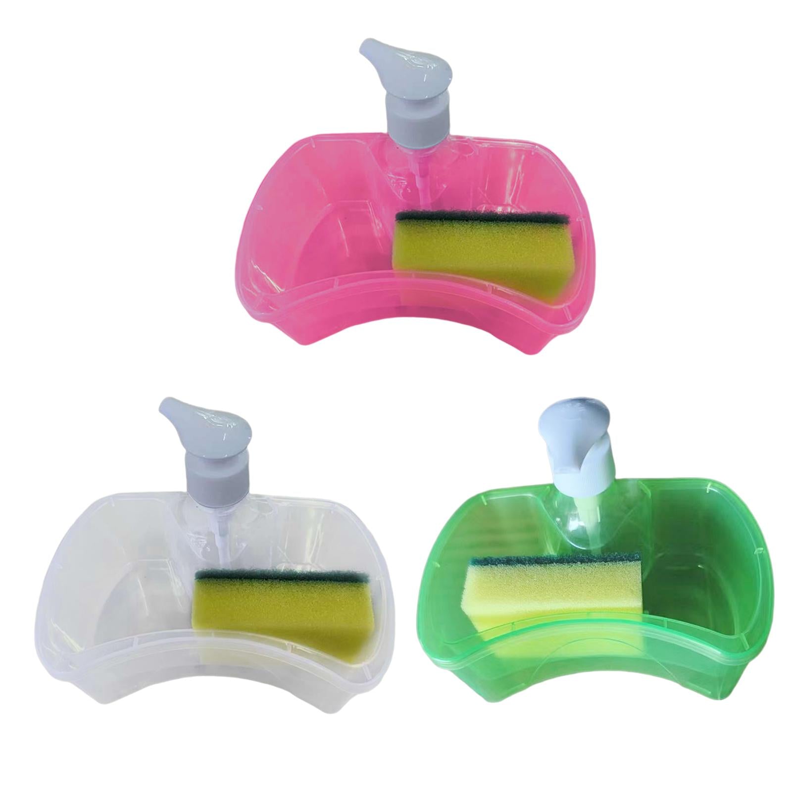2xSoap Dispenser and Scrubber Holder Soap Liquid Pump Bottle for Bathroom Home Transparent