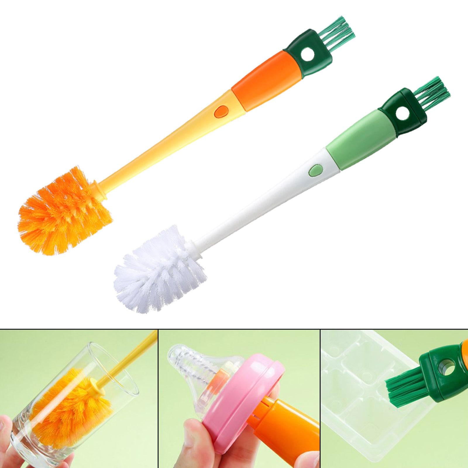 2xKitchen Bottle Brush Portable Household Cleaning Brush for Cups Mugs Bottles Orange